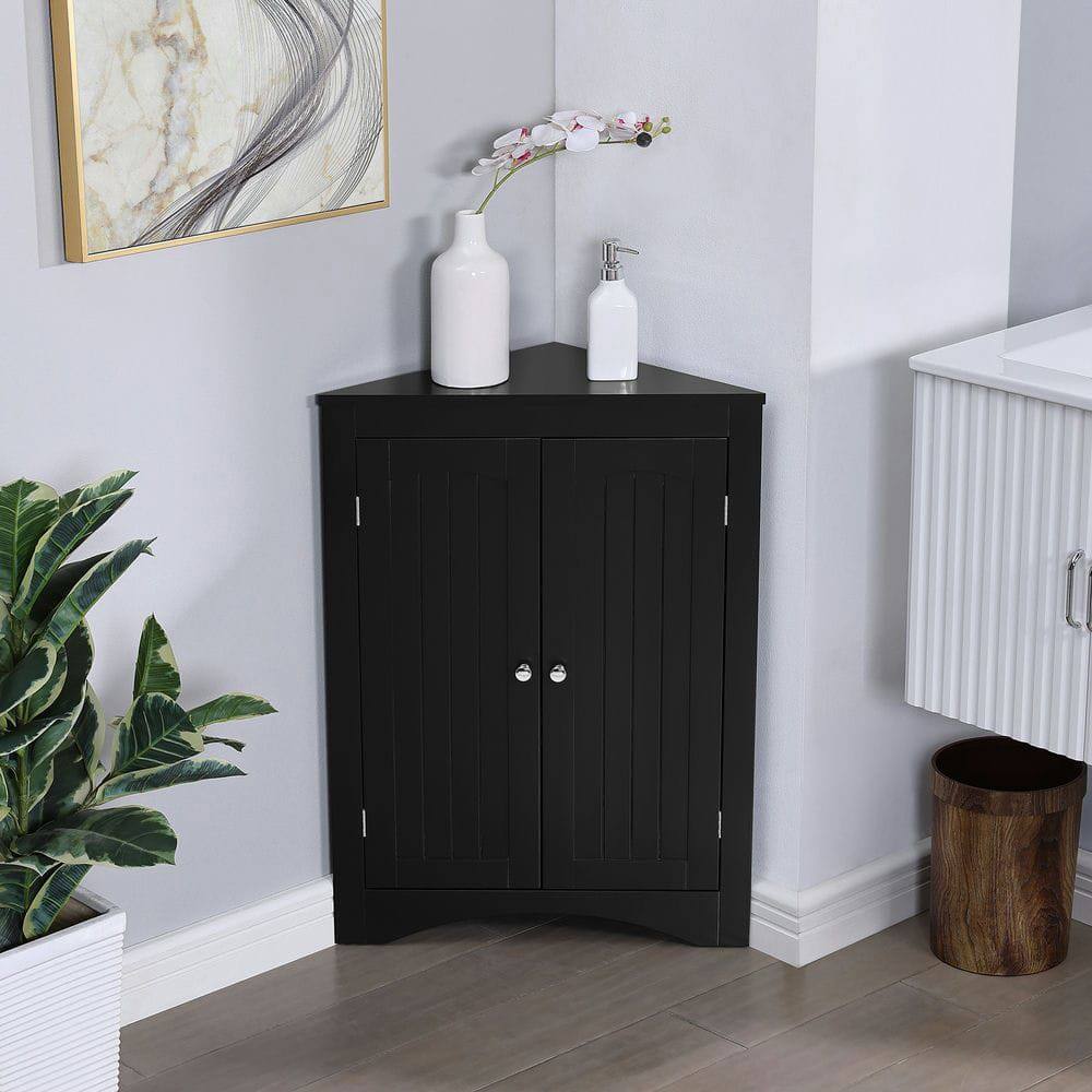 Alt View 7. Kadyn - Corner cabinet with Doors and Shelves, Free Standing Storage Cabinet for Kitchen, Living Room, Black - Black.