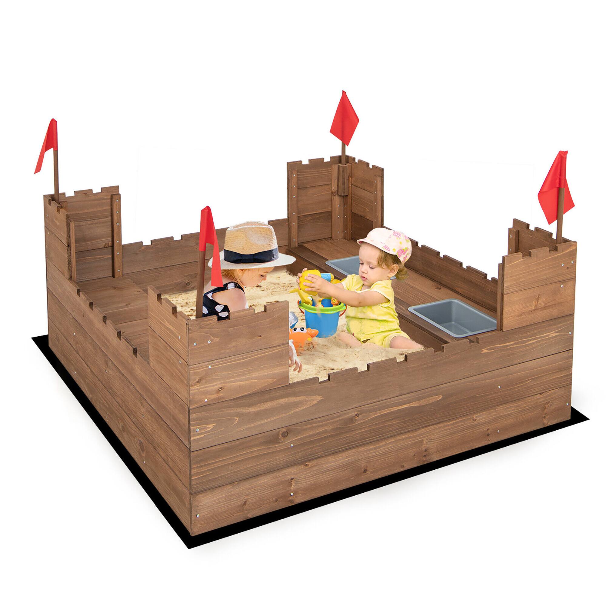 Alt View 9. Gymax - Gymax Solid Wood Kids Sandbox w/ 2 Bench Seats Outdoor Sandpit w/ Storage Box & Flags - Multi-color.