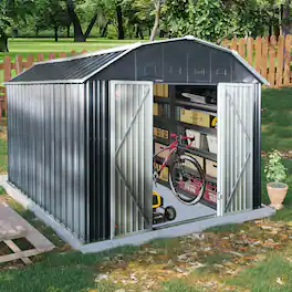 Loheer - 10x12 Metal Shed Arch Roof Outdoor Storage Shed with Lockable Doors Heavy Duty Black Garden Shed