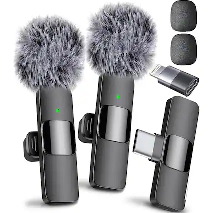 Front. Mini Mic Pro - Mini Mic Pro -Wireless Mic for iPhone, iPad, Android, Lavalier Microphone for Video Recording All iPhones & Androids - All iPhones & Androids (USB-C + Lightning).
