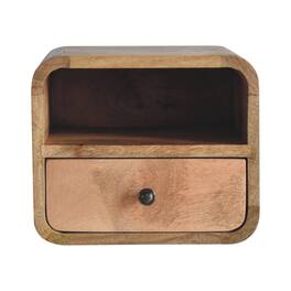 Artisan Furniture - Solid Wood Extra Mini Wall Mounted Curved Oak-ish Bedside with Open Slot, 1 Drawer - Brown
