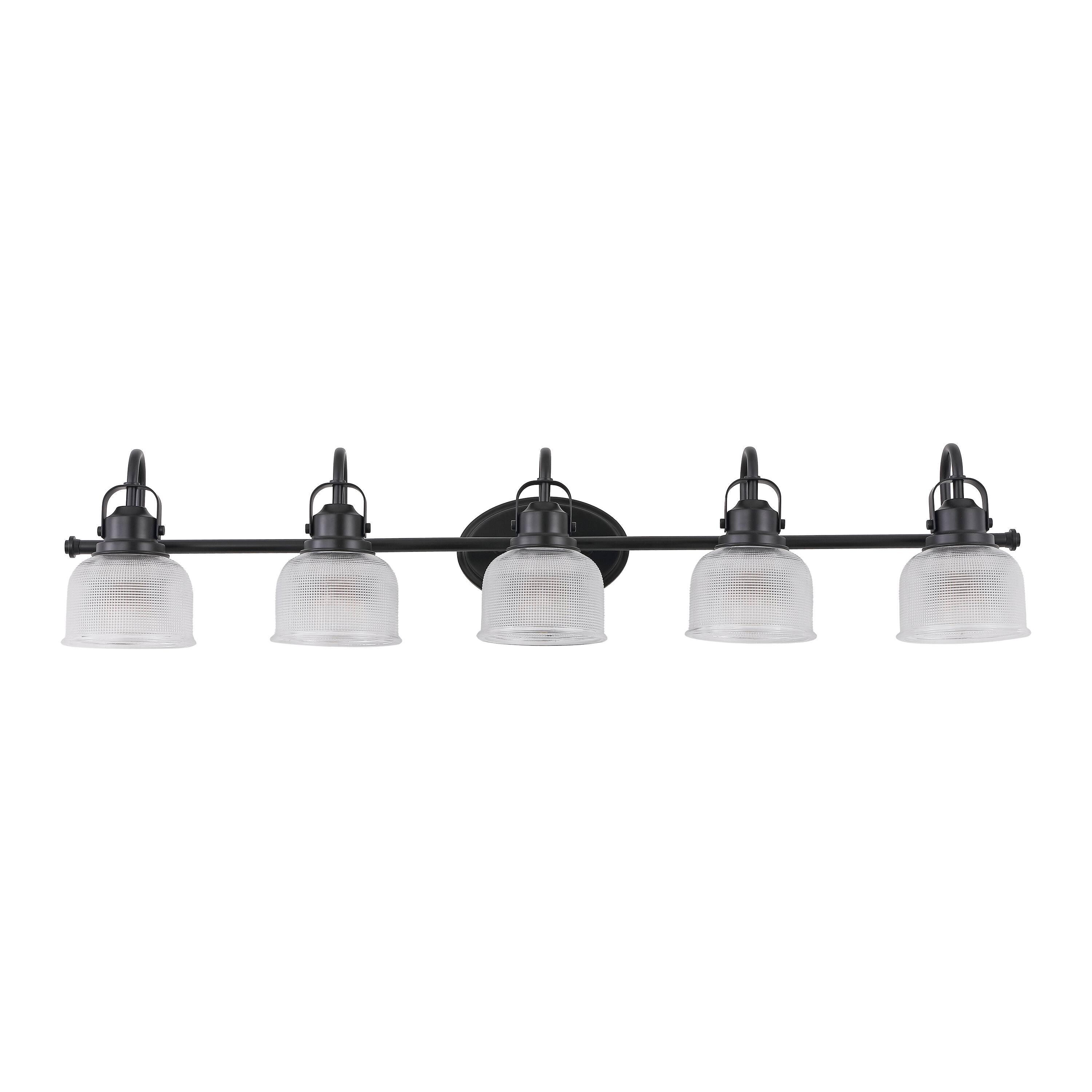 Alt View 8. Jonathan Y - Virginia 42.75" 5-Light Black Metal Modern Bathroom Vanity Light with Clear Glass Shades and Dimmable LED Bulbs - Black.