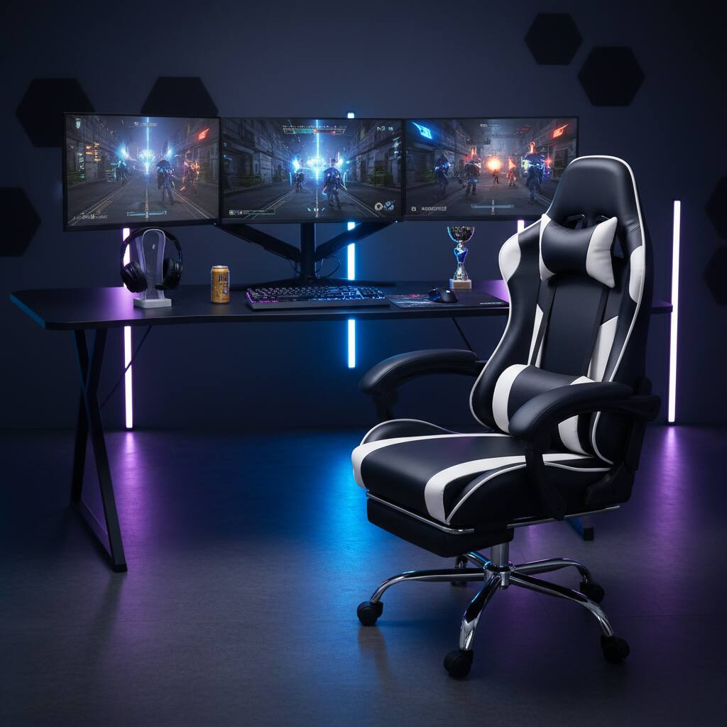 Alt View 4. AOITUN - Gaming chair with adjustable height and 360ºswivel for adults, white - White.