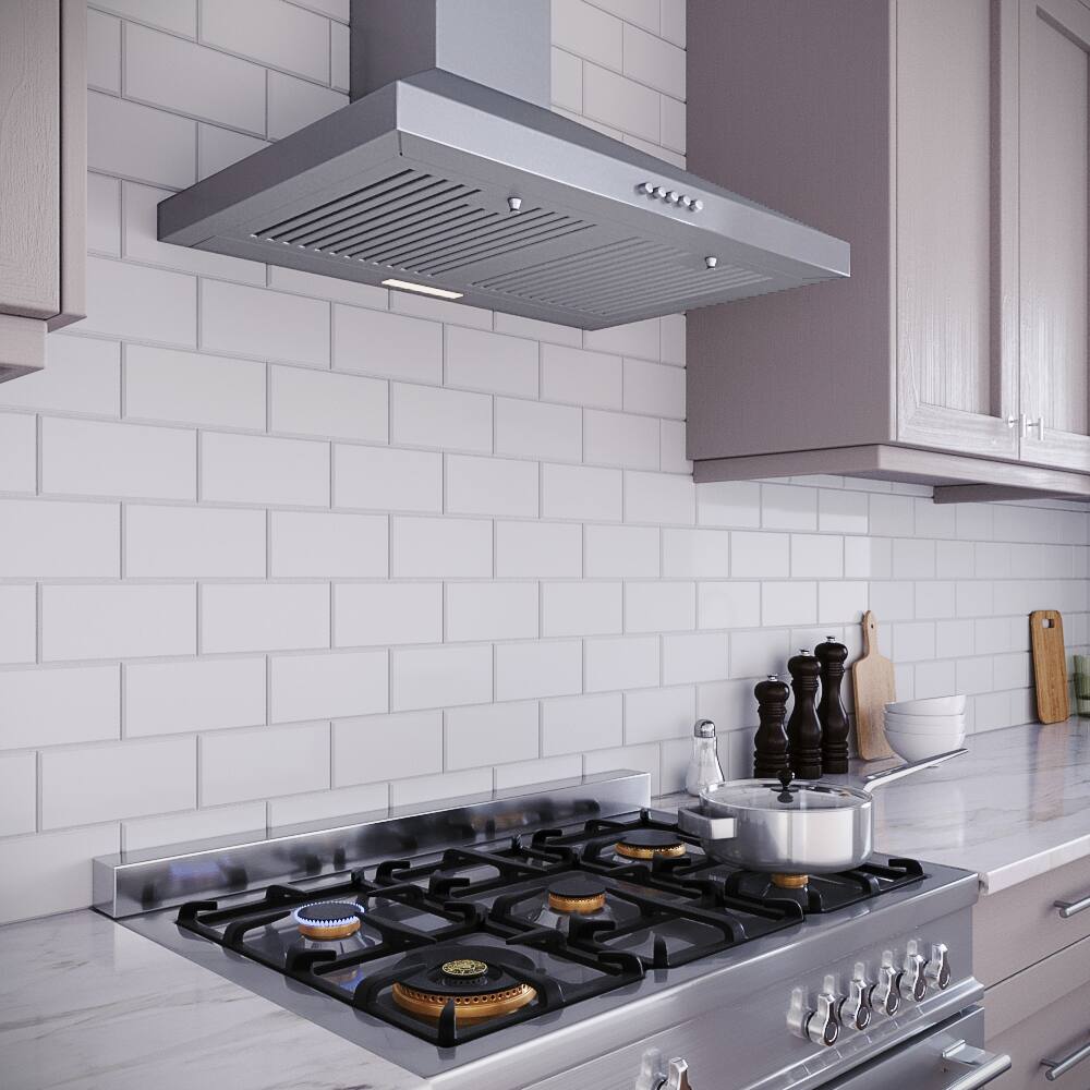 Back. Streamline - 30 in. Acrone Ductless Wall Mount 220 CFM Range Hood, Baffle Filters, Electronic Button Control, LED Light - Brushed Stainless Steel.
