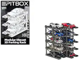 Modular Diecast 3D Parking Rack Display Stand Set of 10 Racks for 1/64 Scale Model Cars by Pitbox
