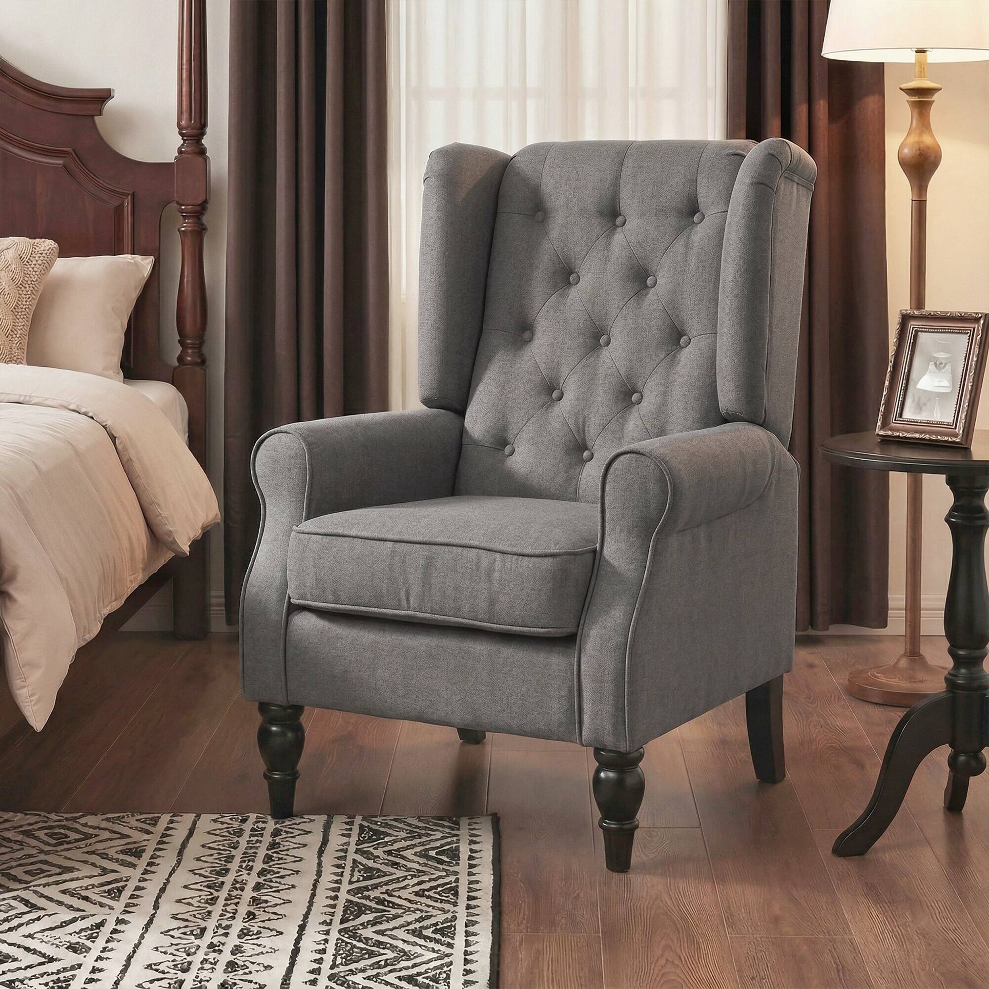 Alt View 7. Homcom - Accent Chair for Living Room, Button-Tufted Lounge Chair with Round Armrests and Wood Legs - Dark Gray.