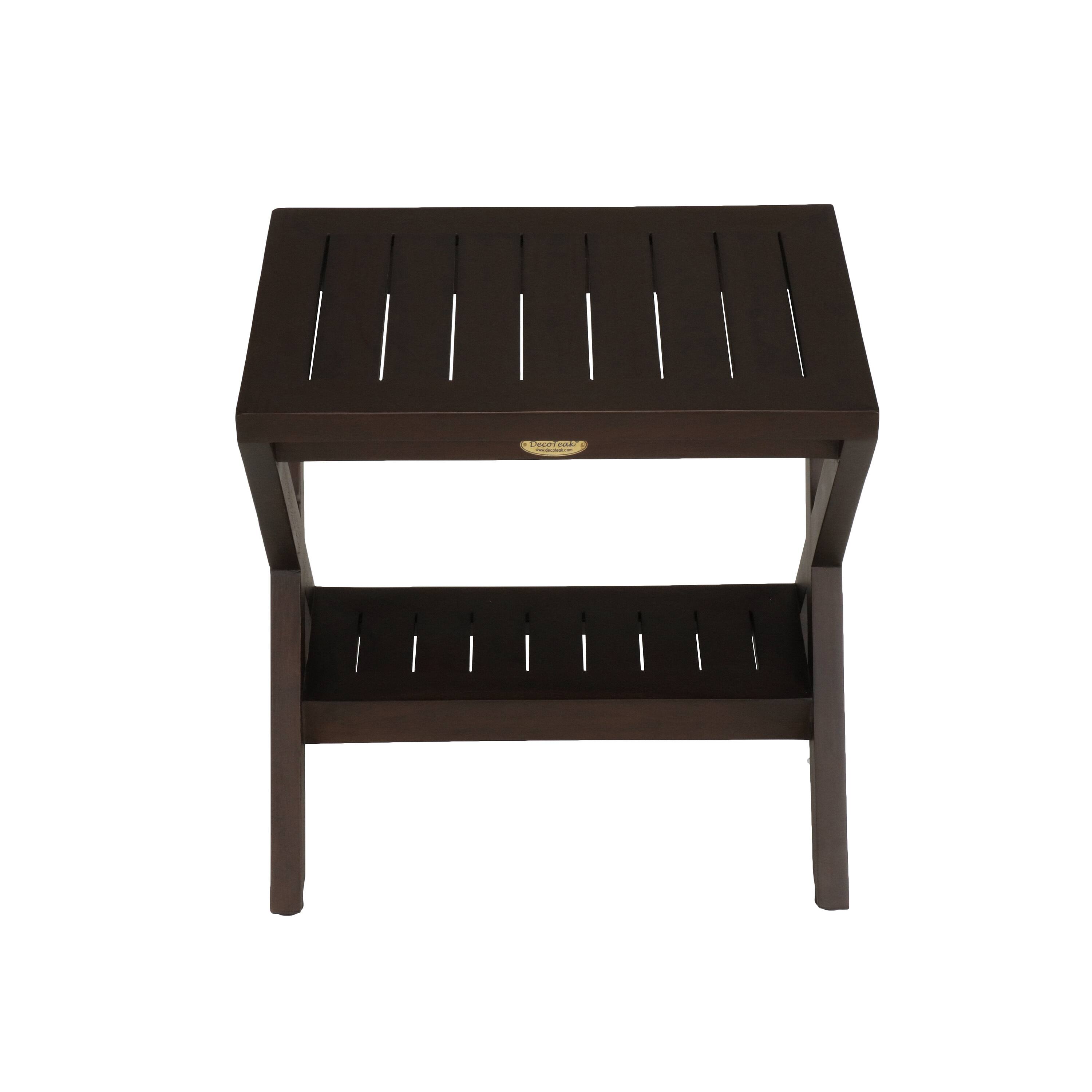 Back. DecoTeak - DecoTeak Obliquity 18" Teak Wood Shower Bench with Shelf in Woodland Brown Finish - Woodland Brown.