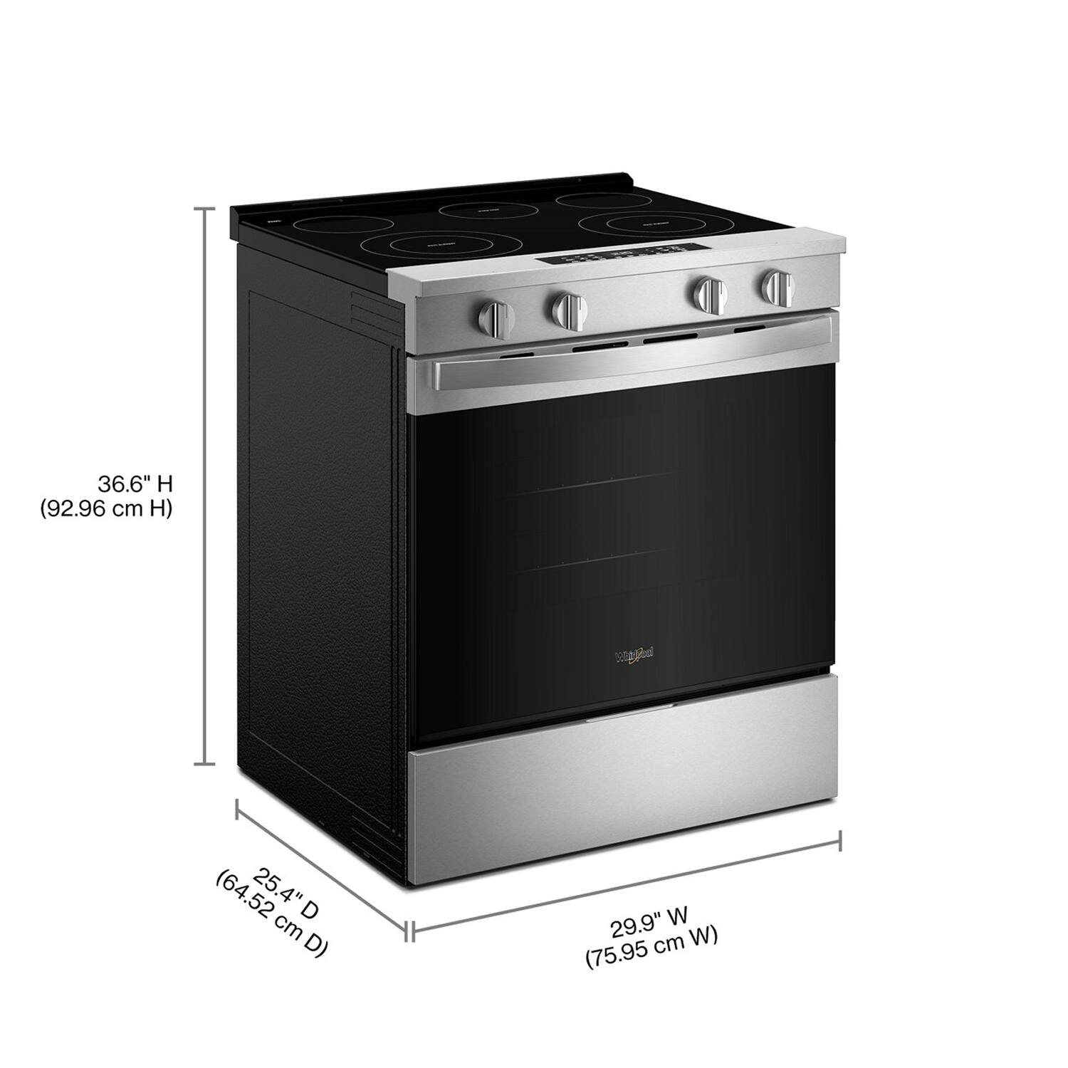 36.6" H (92.96 cm H)  
25.4" D (64.52 cm D)  
29.9" W (75.95 cm W)