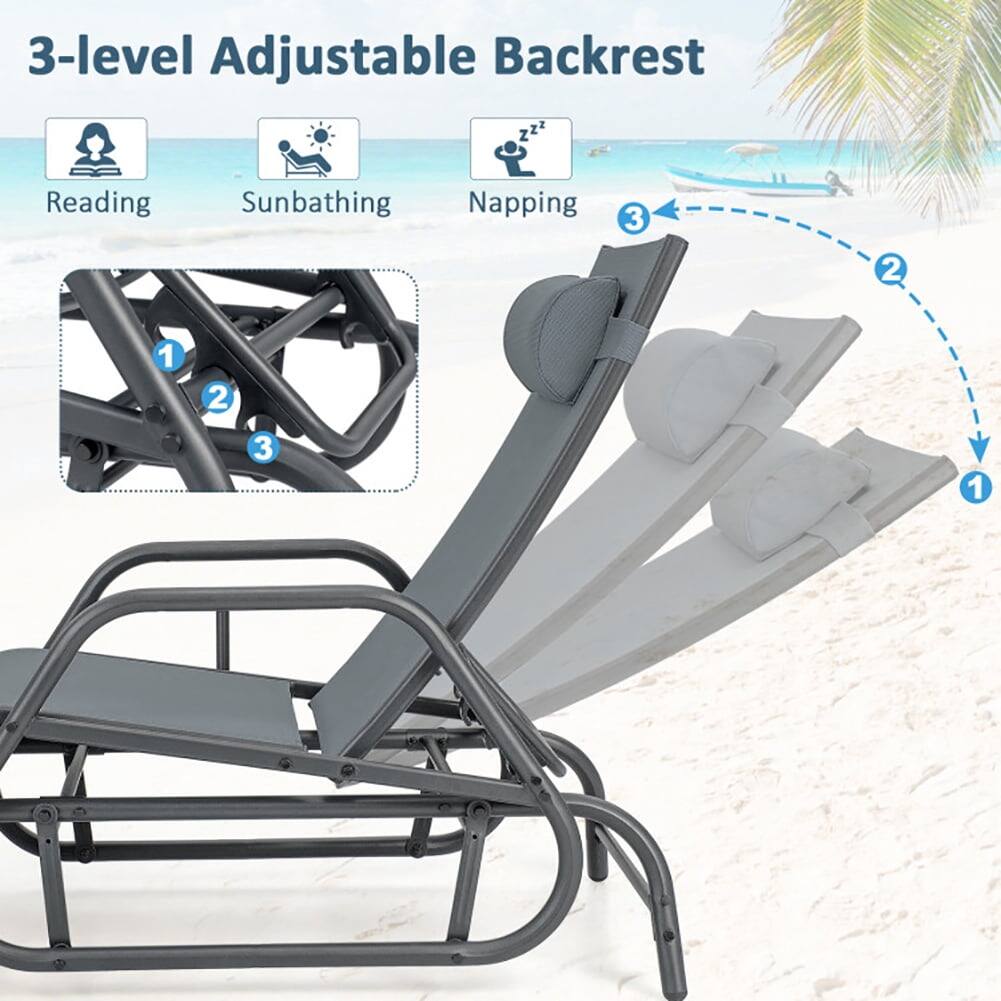3-level Adjustable Backrest  
- Reading  
- Sunbathing  
- Napping  

1  
2  
3