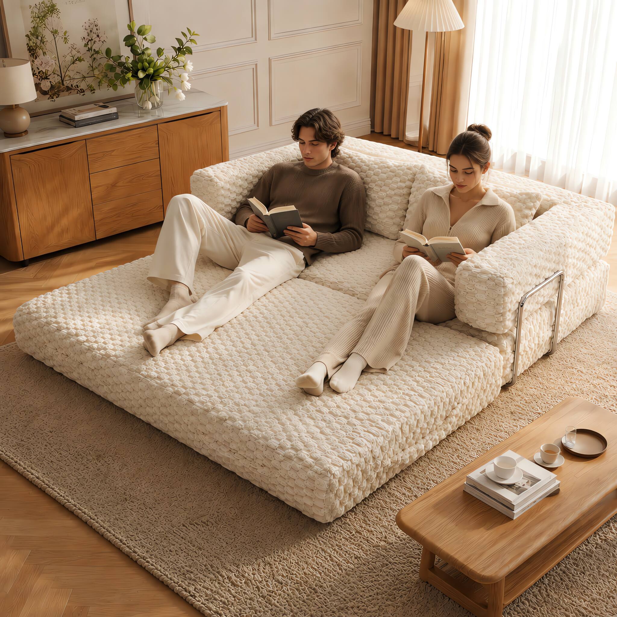 Alt View 8. Famapy - Convertible Folding Sofa Bed Couch 2-in-1 Loveseat with Plush Fabric Detachable Metal Support Brackets for Living Room - White.