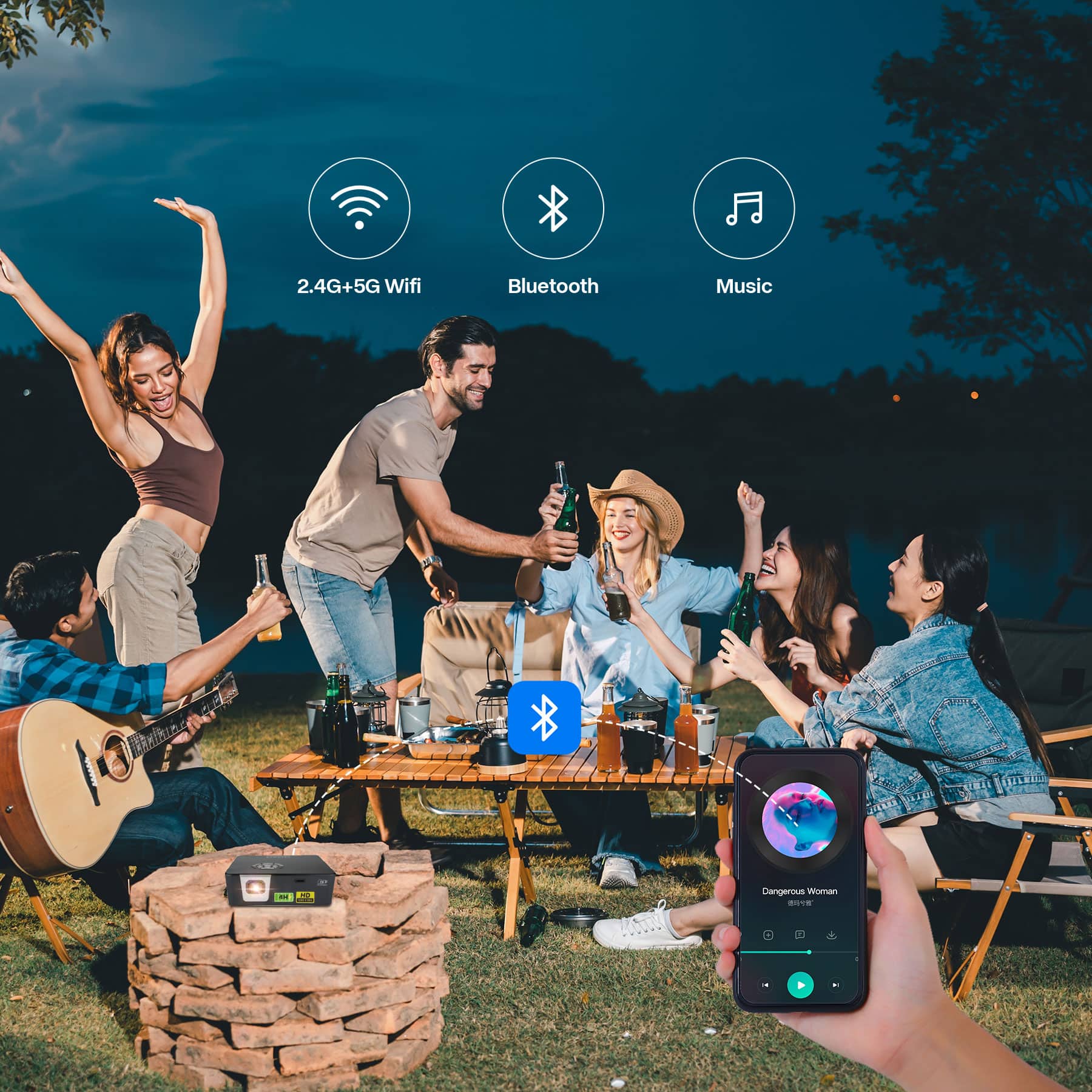 Alt View 15. AAXA - P6X DLP Pico Projector, 4 Hour Battery, USB-C Input, Wireless Mirroring, 1000 Lumens, HDMI/USB/TF Input, 1080p Support - Gray/Black.