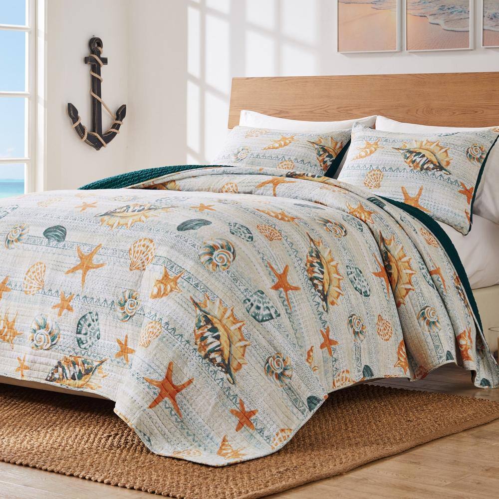 Alt View 3. Greenland Home Fashions - Greenland Home Fashions Kona Luxurious Comfortable 3 Pieces Quilt Set Ocean Full/Queen - Ocean.