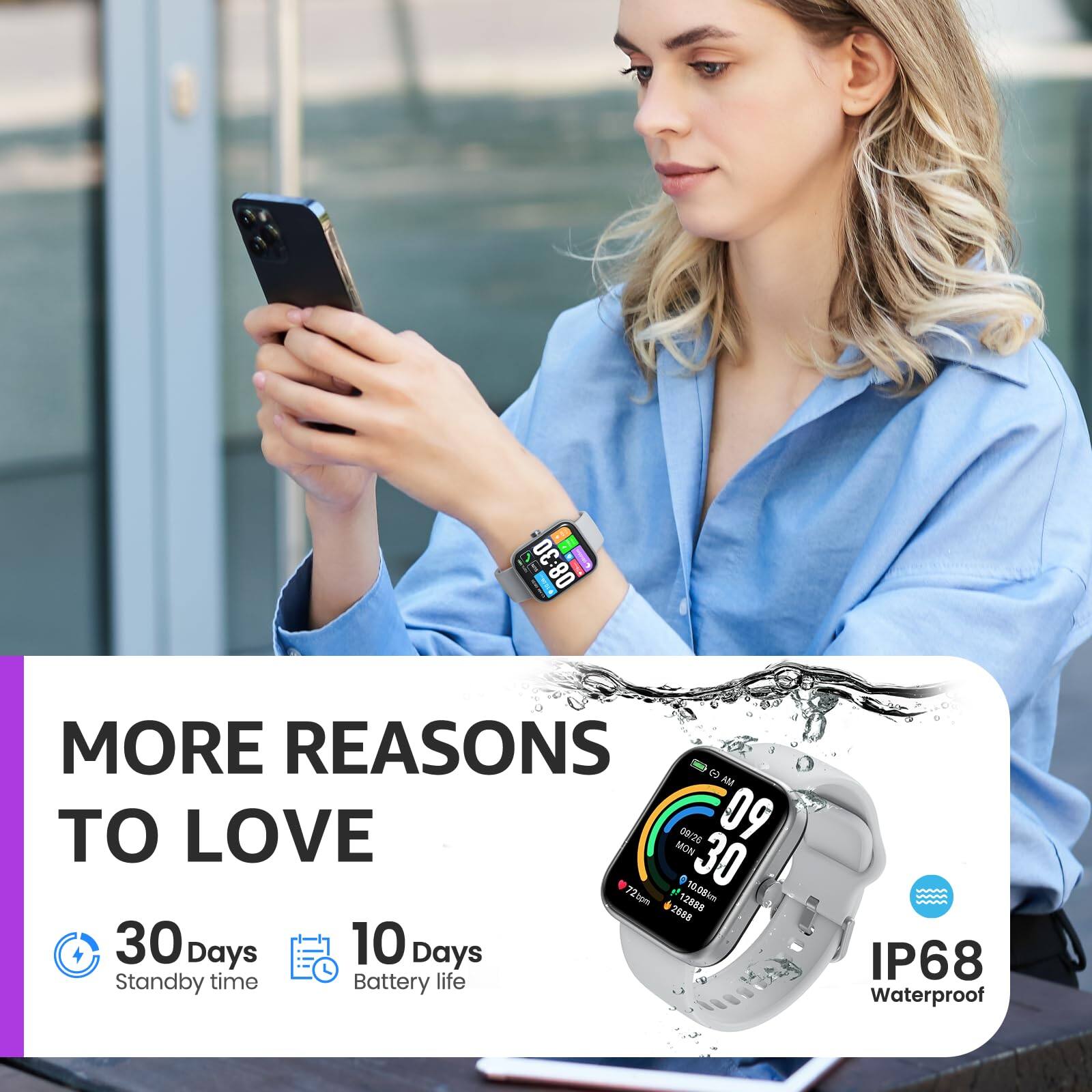 30 -f 1 08:30 ! 08 MORE REASONS -0 09 AM TO LOVE 09/26 09 MON 0 30 72tm of 12888 10.08km 2688 30 Days 10 Days Standby time Battery life IP68 Waterproof