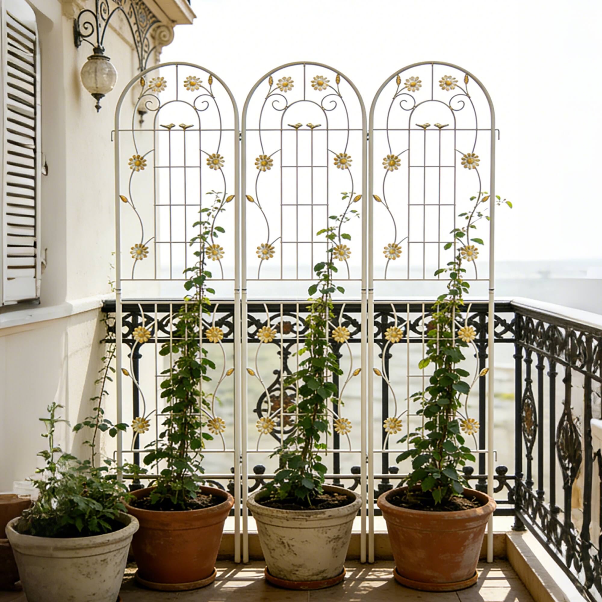 Alt View 1. Loheer - 2 Pack Metal Garden Trellis for Climbing Plants Outdoor Flower Support - Cream White.