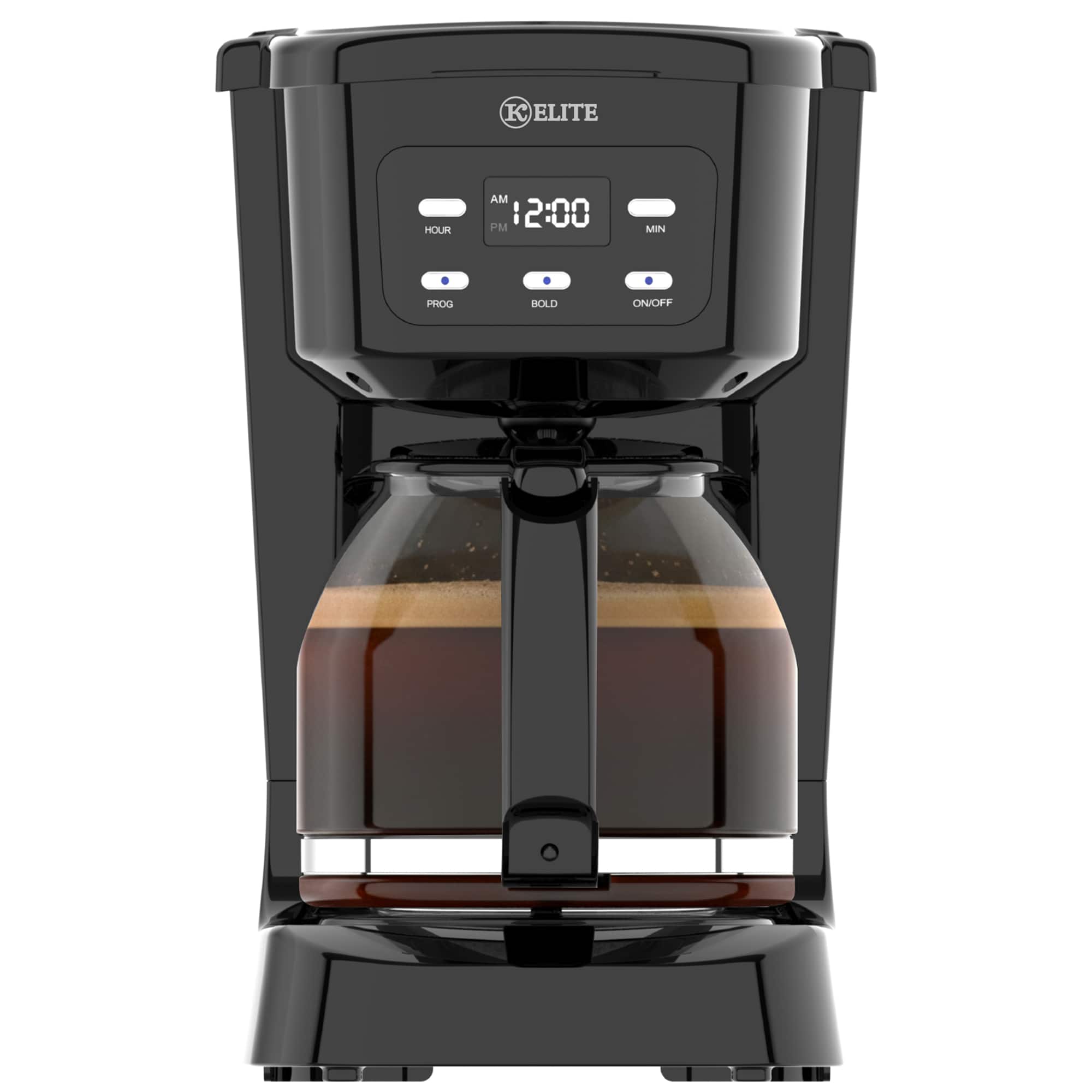 Kitchen Elite - 12-Cup Digital Programmable Drip Coffee Maker with Glass Carafe - Black