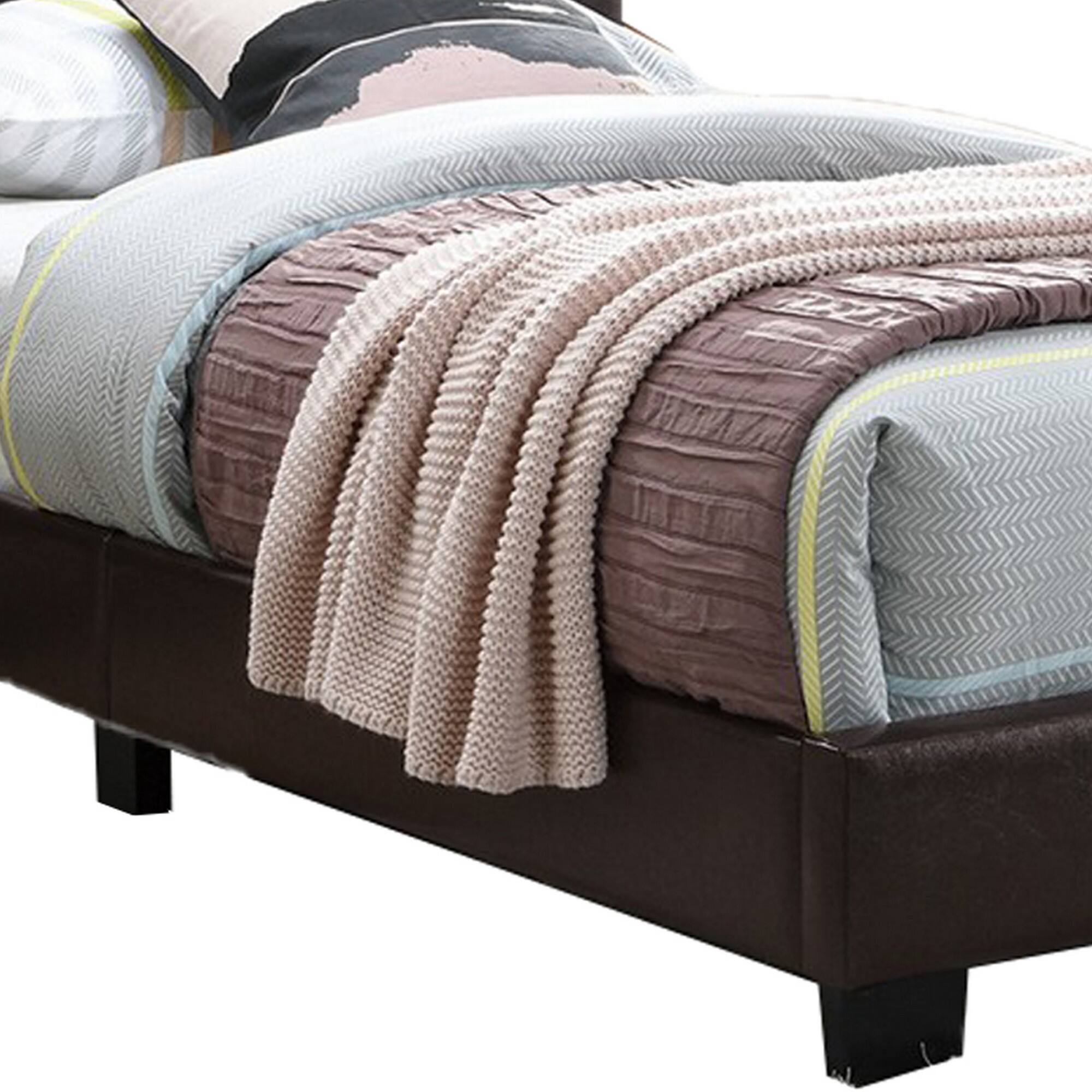 Left. Manhattan Lane - Transitional Style Leatherette Full Bed with Padded Headboard - Brown.