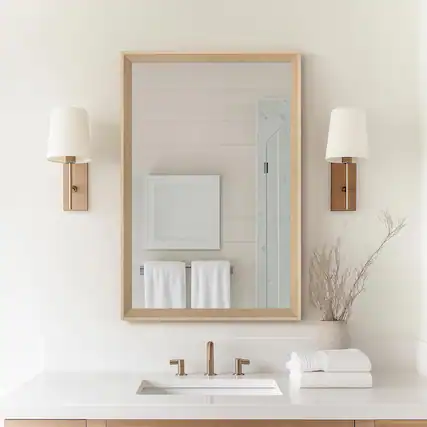 Front. ULTRUE - Ultrue UTBM0RT01OW05176 Oak Wood Effect 20x30 Framed Wall Mirror.