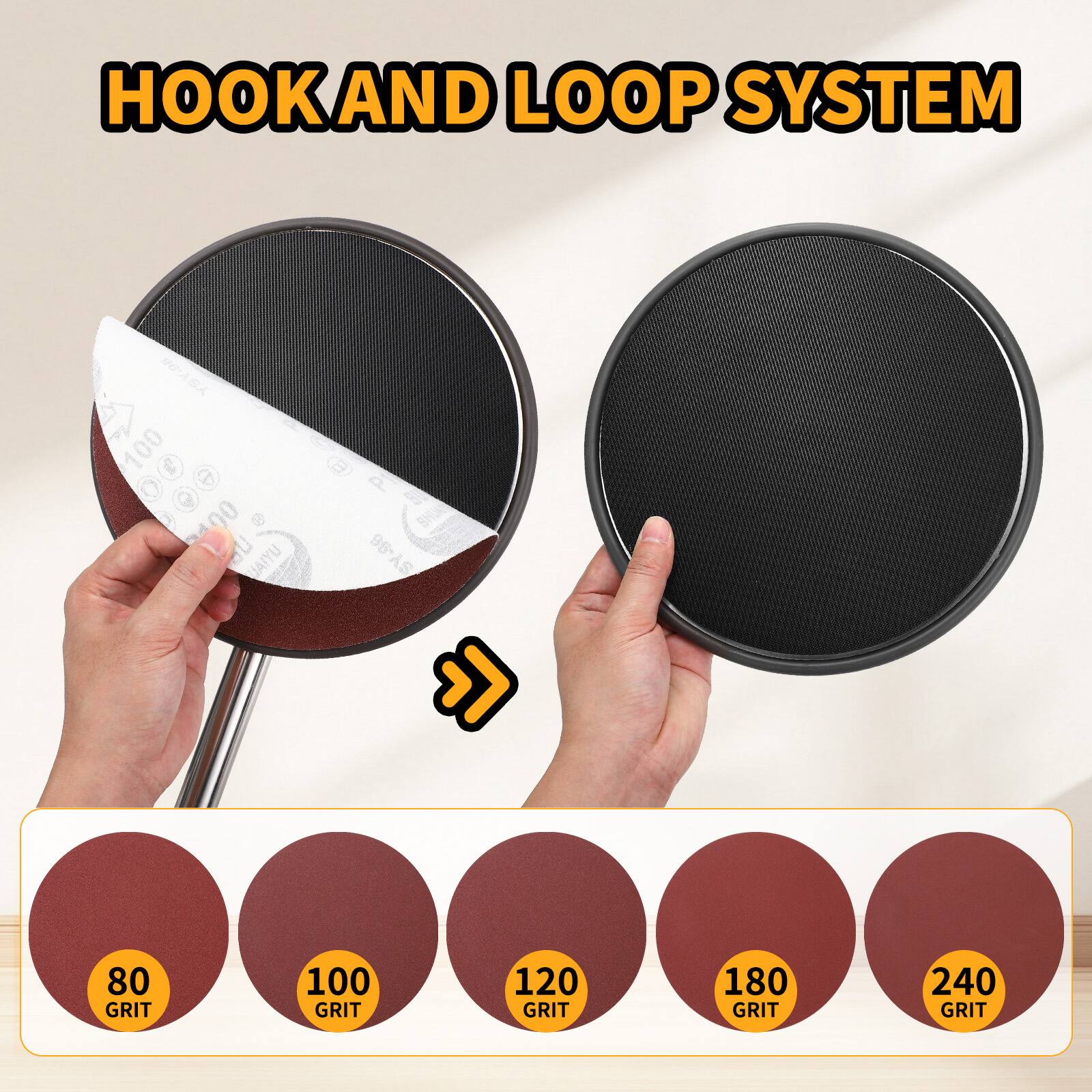 HOOK AND LOOP SYSTEM  
AR 100 S  
e 00 30 ad e UAIYU P SH 96-AS 96 SY LS  
80 GRIT  
100 GRIT  
120 GRIT  
180 GRIT  
240 GRIT