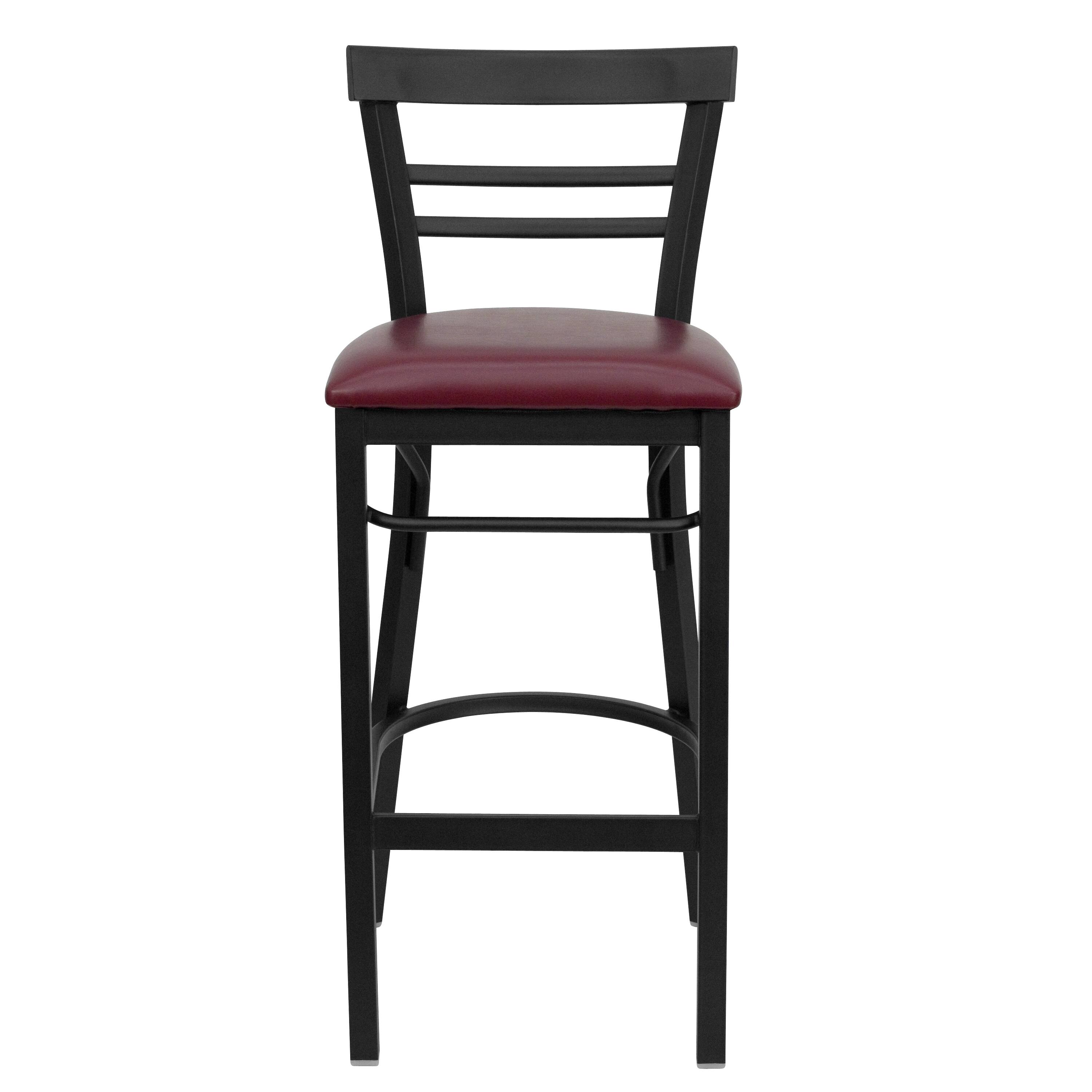 Alt View 5. Emma + Oliver - Two-Slat Ladder Back Metal Restaurant Dining Barstool - Burgundy Vinyl Seat/Black Metal Frame.