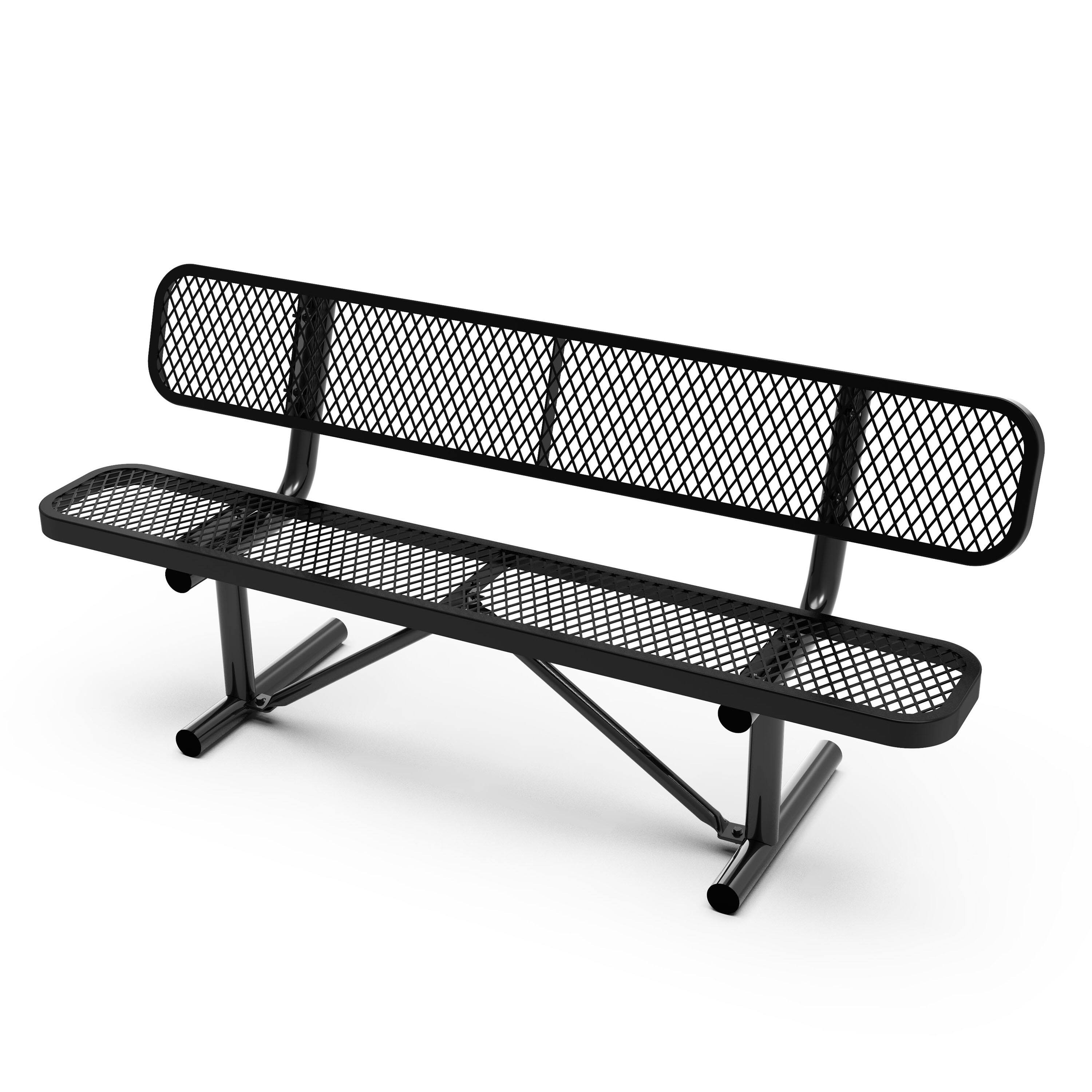 Front. Flash Furniture - Sigrid 6' Outdoor Bench with Backrest, Commercial Grade Expanded Metal Mesh Seat and Backrest and Steel Frame in Black - Black.