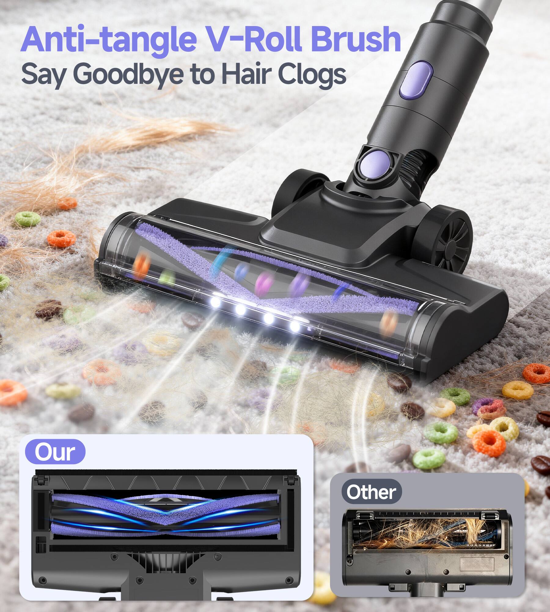 Anti-tangle V-Roll Brush  
Say Goodbye to Hair Clogs  

Our  
Other