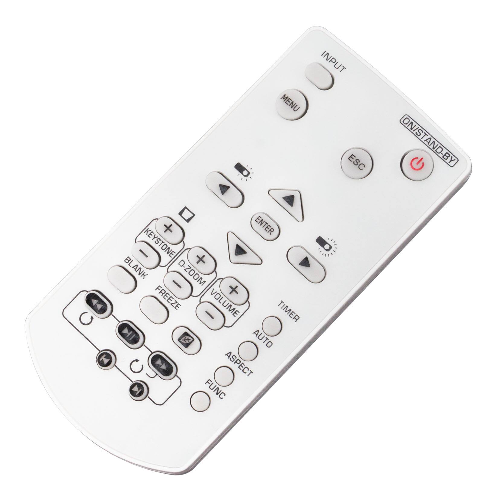 MENU  
INPUT  
ON/STAND-BY  
ESC  
ENTER  

KEYSTONE  
BLANK  
FREEZE  
D-ZOOM  
VOLUME  
TIMER  
AUTO  
ASPECT  
FUNC  

KEYSTONE +  
BLANK  
FREEZE  
D-ZOOM  
VOLUME  
TIMER  
AUTO  
ASPECT  
FUNC