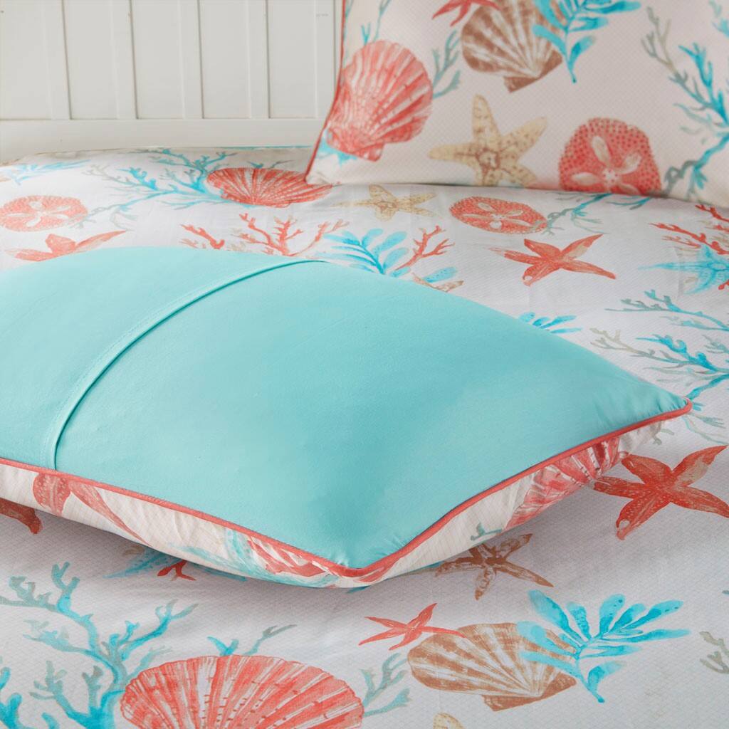 Alt View 3. Gracie Mills - Gracie Mills Koreen 6-Piece Coastal Escape Cotton Sateen Bedding Ensemble - Coral.