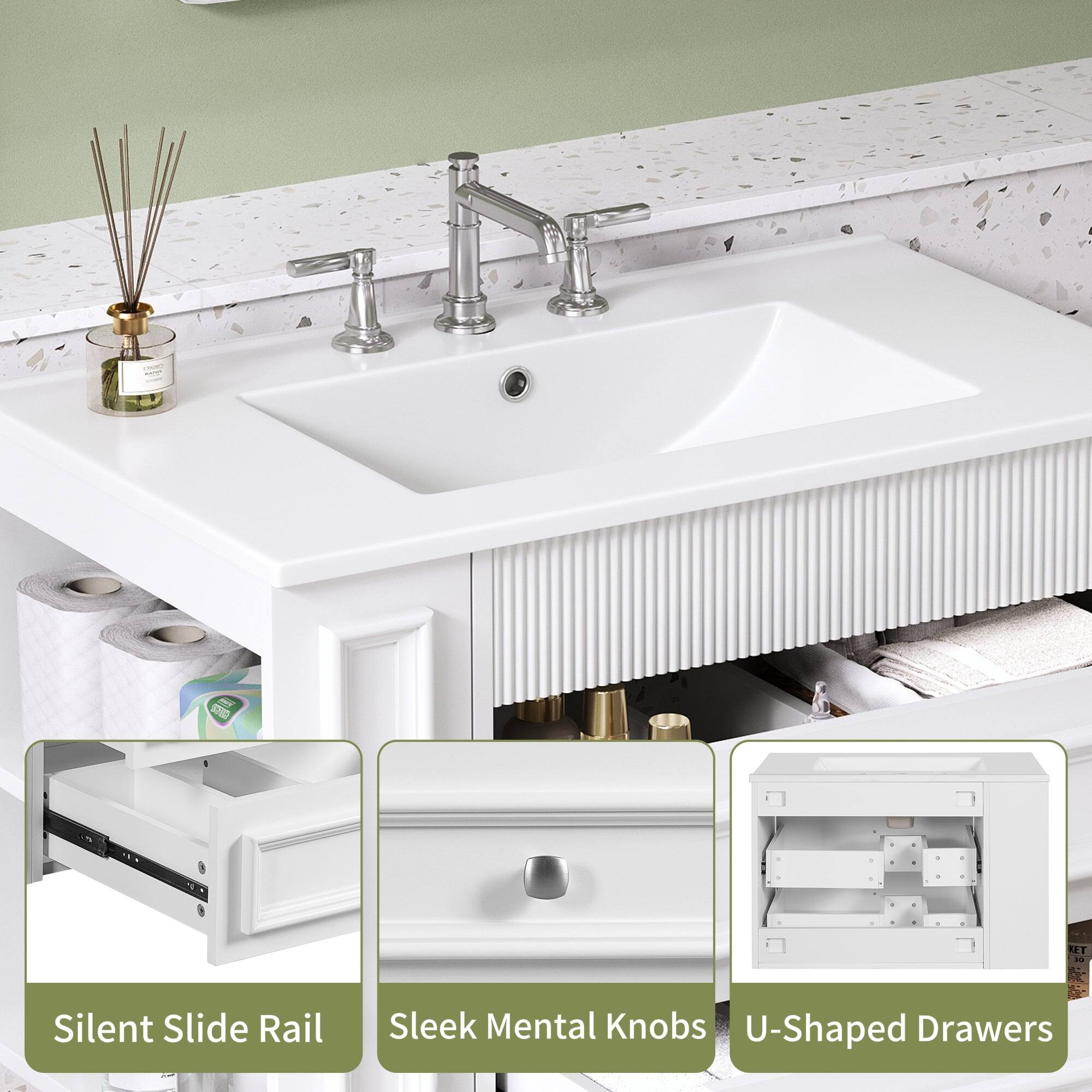 - Silent Slide Rail
- Sleek Metal Knobs
- U-Shaped Drawers
