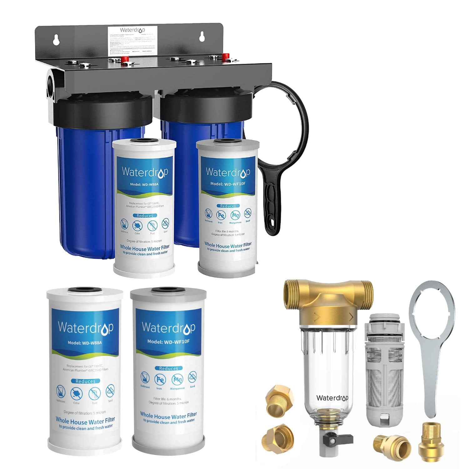 Waterdrop - WHF21-FG Whole House Water Filter System Extra WD-WF10FG WD-RPFK Filters - Blue