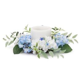 BreeBe - Mixed Hydrangea Floral Candle Ring 8"D - Green, Blue