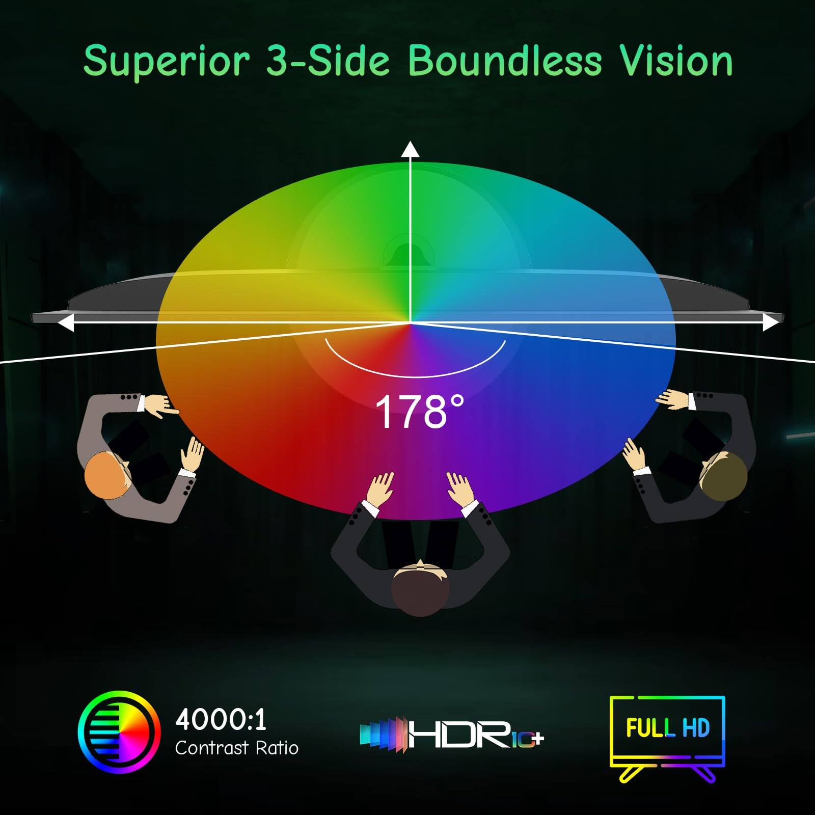 Superior 3-Side Boundless Vision

178°

4000:1 Contrast Ratio

HDR10+

FULL HD