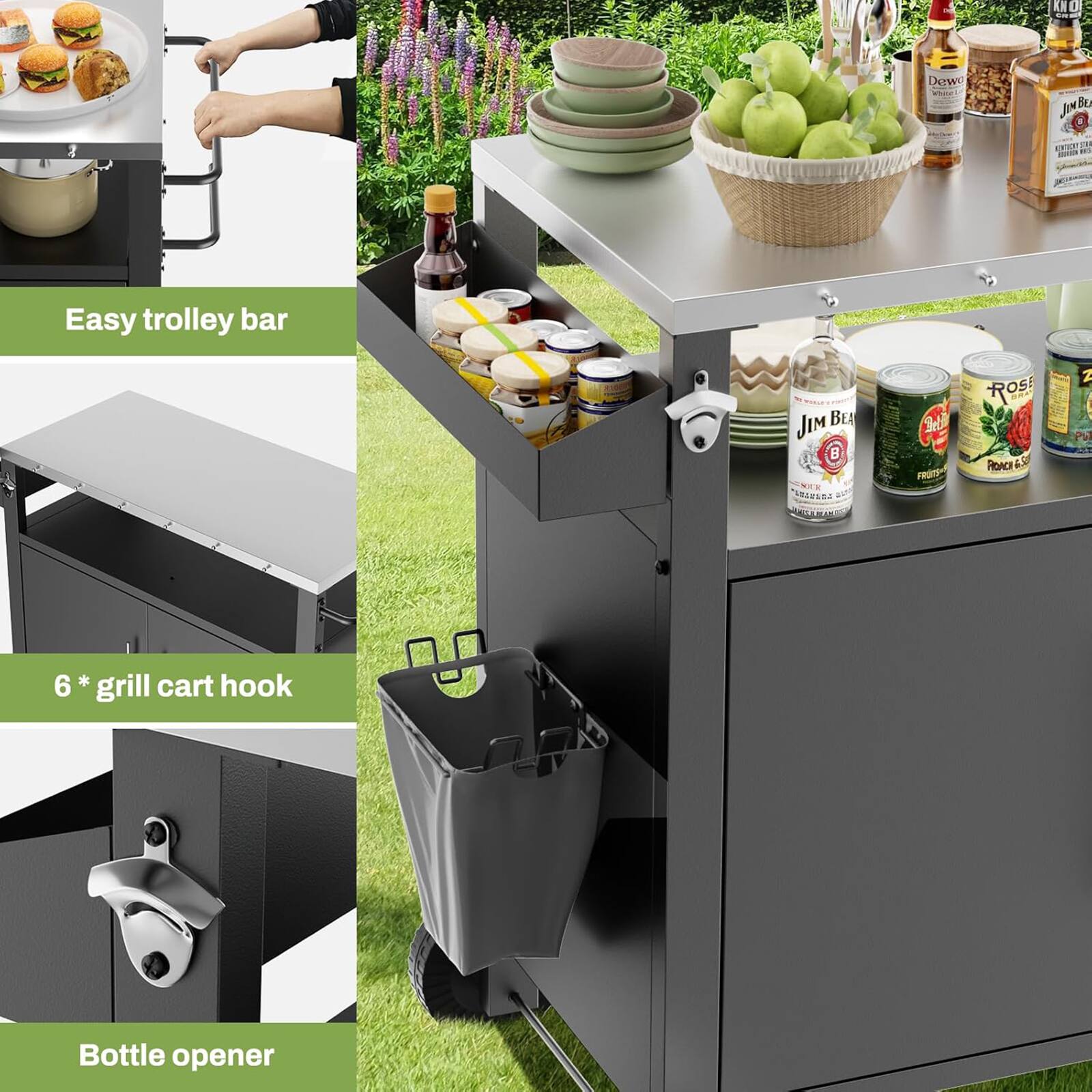 Easy trolley bar

6 * grill cart hook

Bottle opener