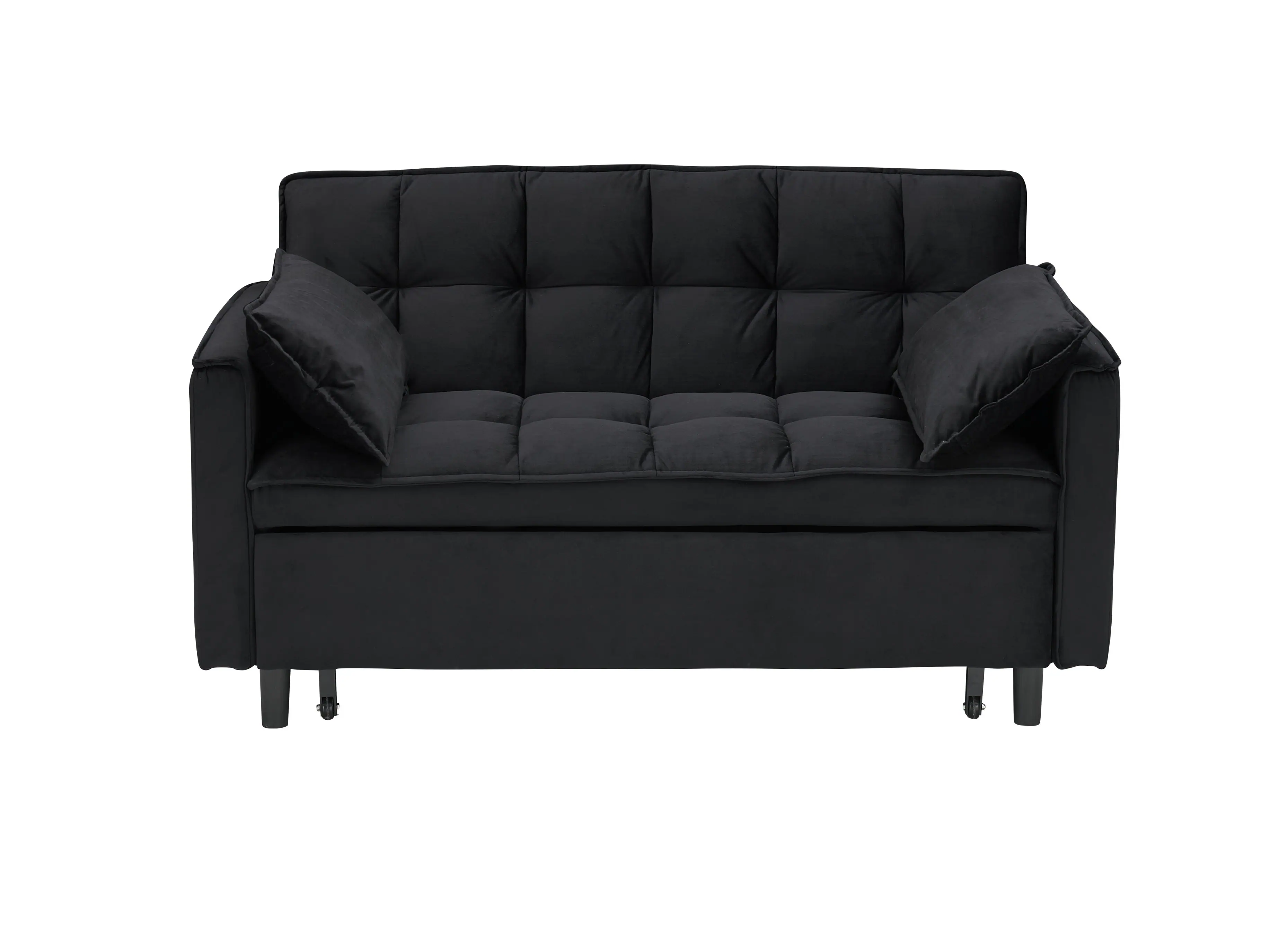 Left. Trinkets Crazed - 3 in 1 Velvet Convertible Sleeper Sofa Bed, Futon Couches for Living Room with Side Pocket/Adjustable Backrest - Black.