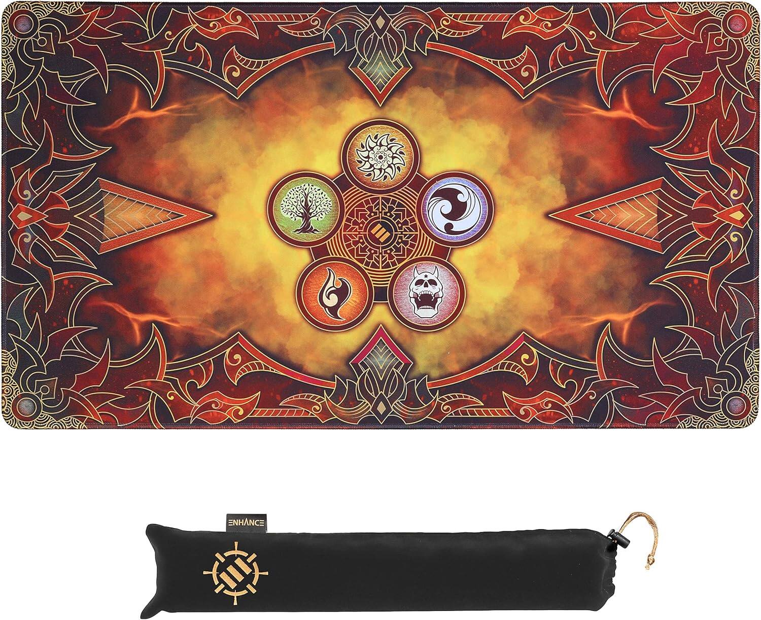 Front. Accessory Power - ENHANCE TCG Playmat - Tabletop Card Playmat with Stitched Edges - Orange.