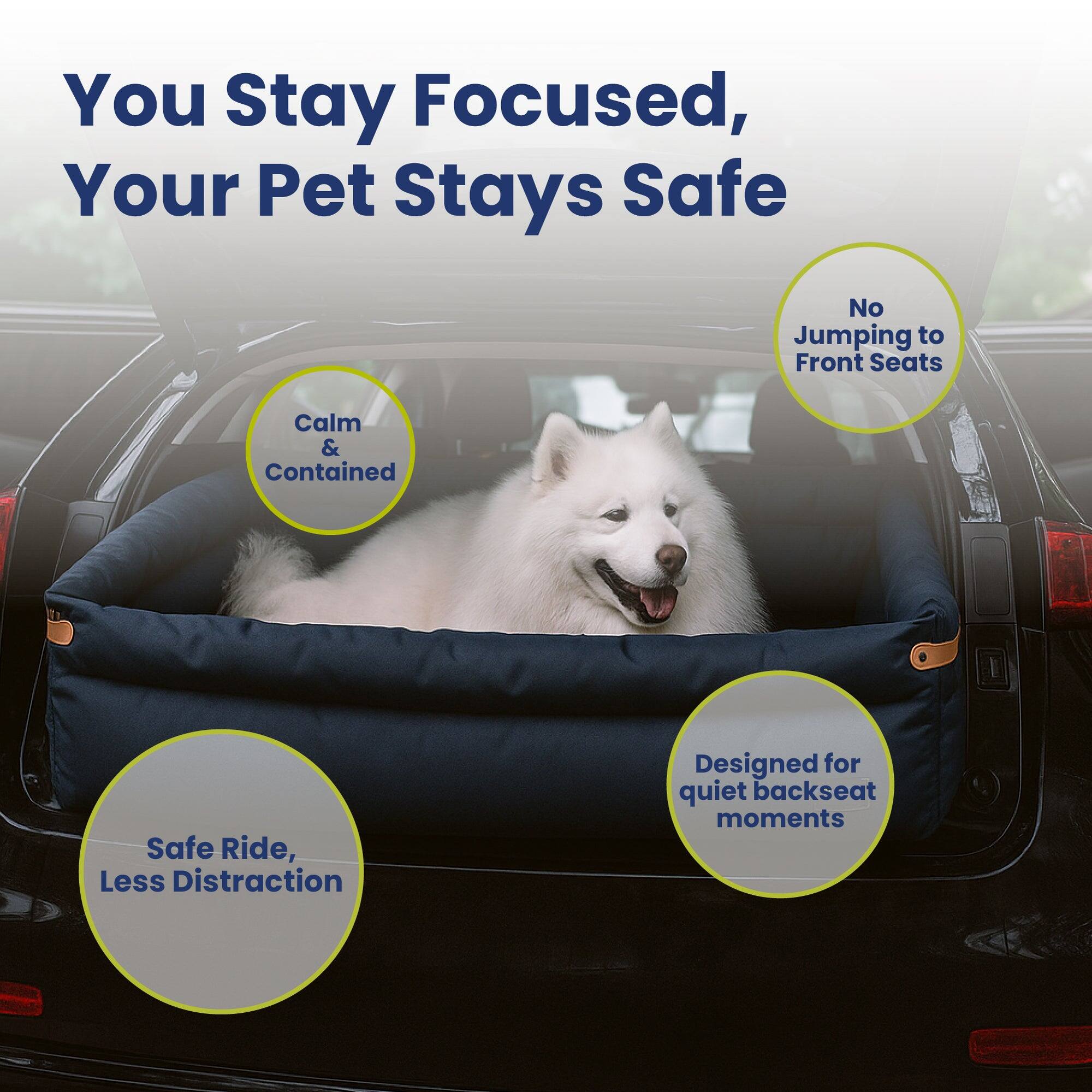 You Stay Focused, Your Pet Stays Safe

- No Jumping to Front Seats
- Calm & Contained
- Safe Ride, Less Distraction
- Designed for quiet backseat moments