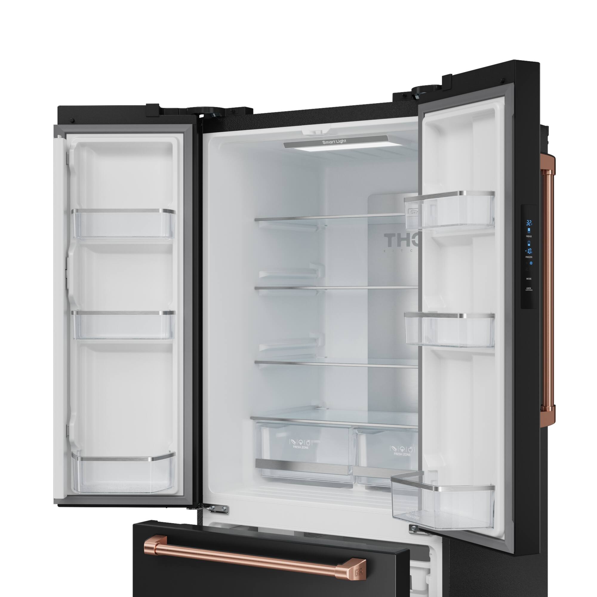Alt View 5. Thor Kitchen - Gordon Ramsay Series by Thor Kitchen 17.5 Cu. Ft. Counter Depth Refrigerator with Rose Gold Hardware - Black.