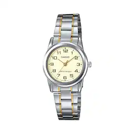 Casio - Women’s Two-Tone Stainless Steel Watch with Champagne Dial - LTP-V001SG-9B - Silver