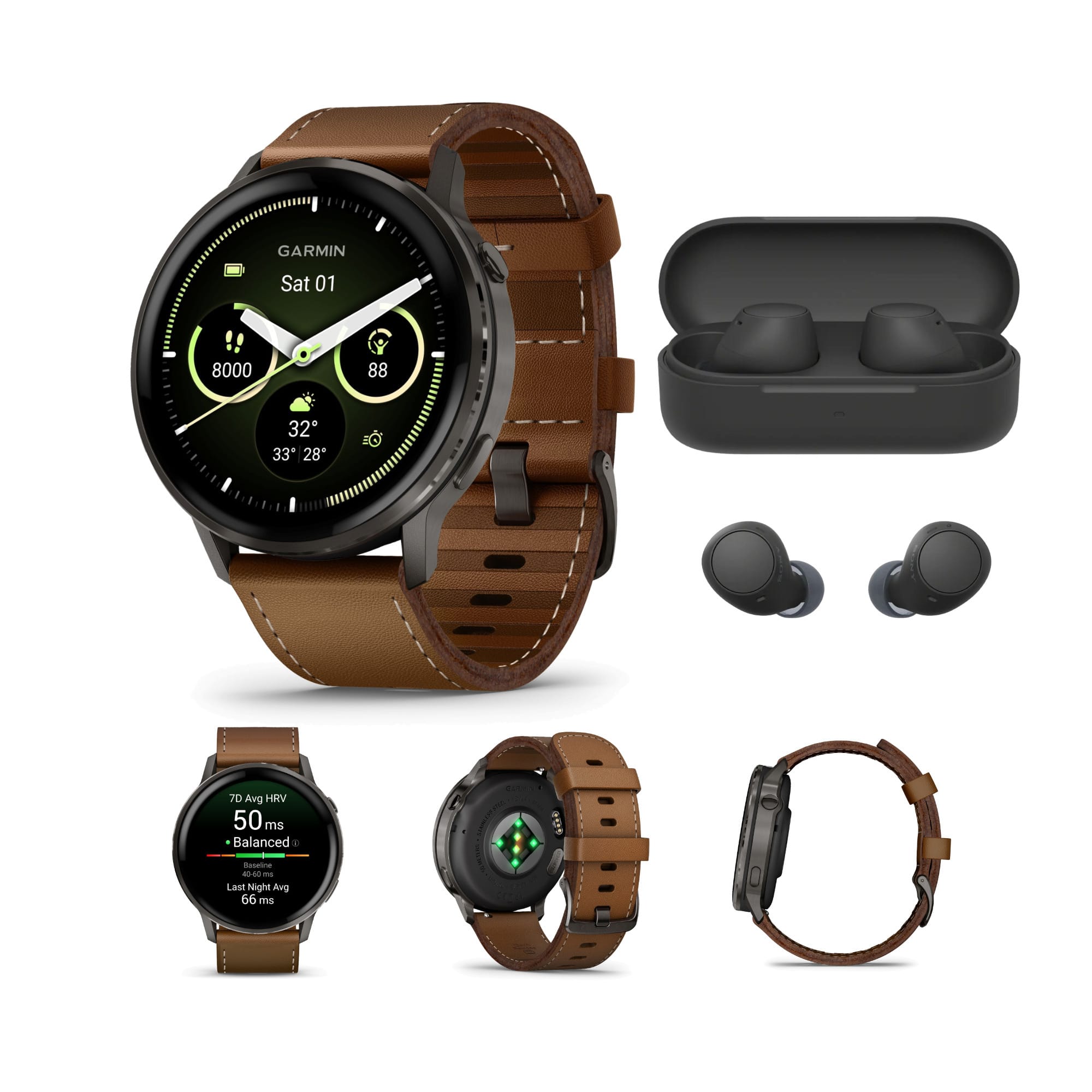 Garmin - Venu 4 45mm AMOLED (Slate/Brown) GPS Smartwatch with Earbuds Bundle - VENU445SBL-510 - (2025) price history on PriceWatchPro