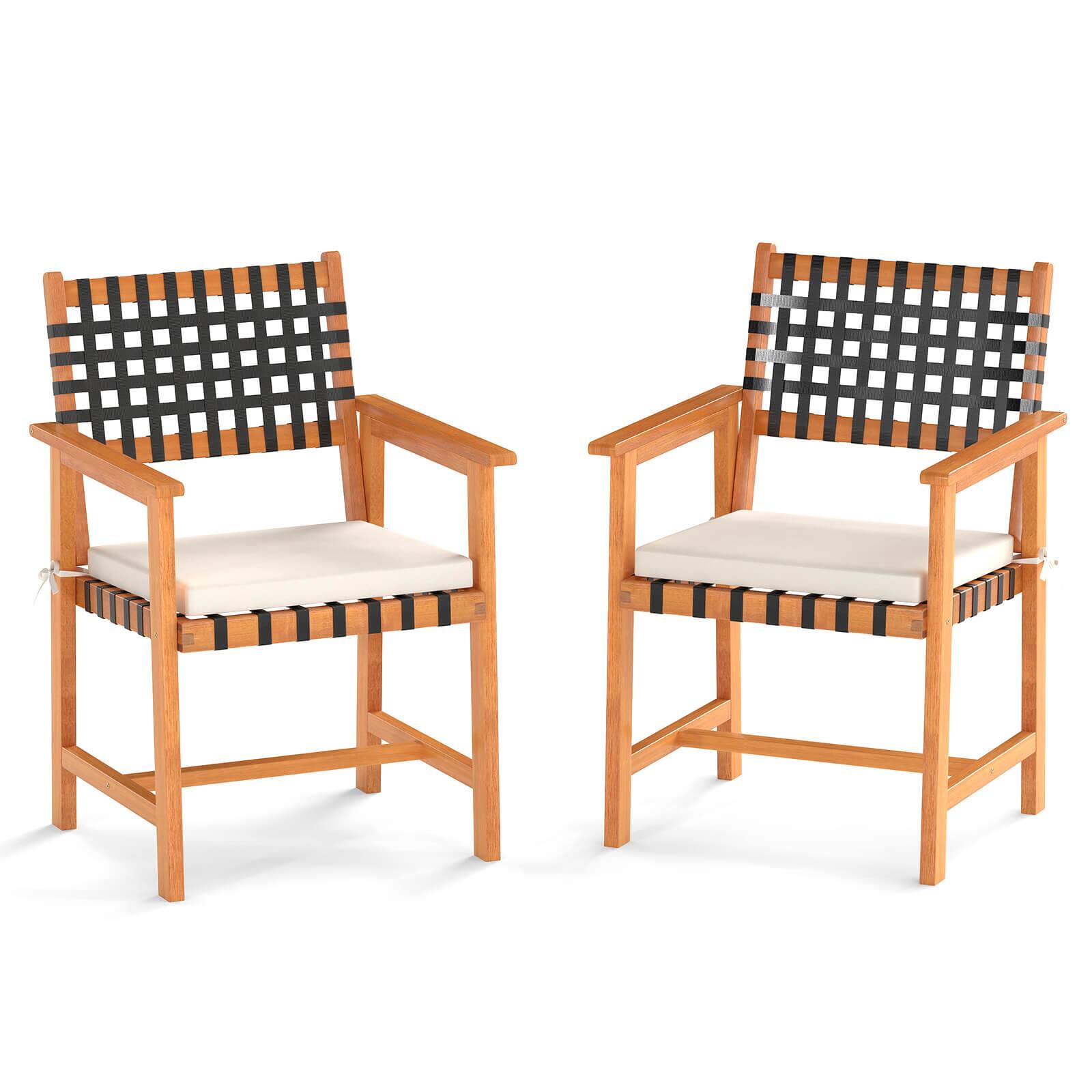 Costway - Solid Acacia Wood Patio Chair Set of 2 with Padded Seat Cushion Washable Covers - Natural,Off White price history on PriceWatchPro