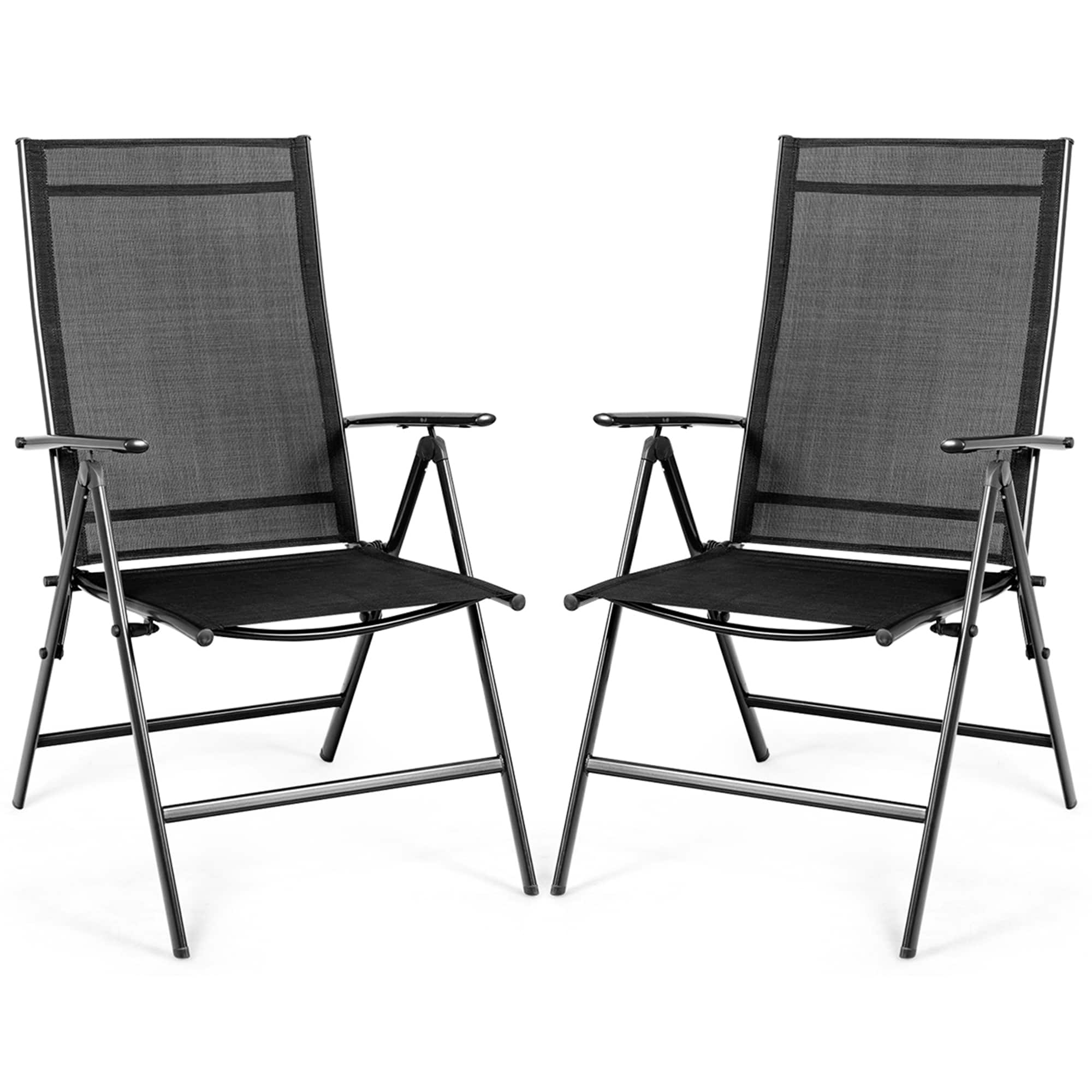 Costway - Set of 2 Patio Folding Chair Recliner Adjustable - Black