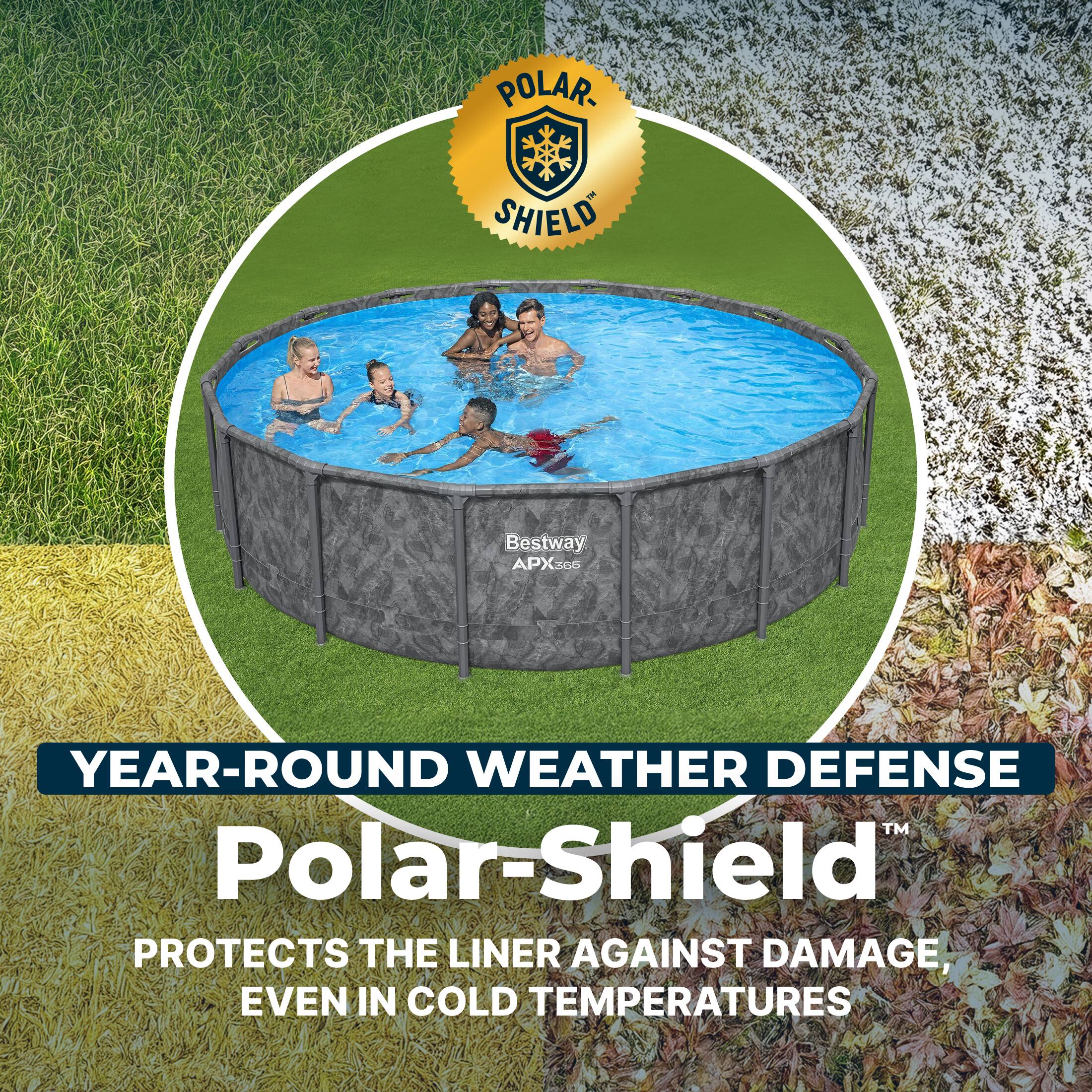 POLAR SHIELD Bestway. APX300 YEAR-ROUND WEATHER DEFENSE Polar-Shield PROTECTS THE LINER AGAINST DAMAGE, EVEN IN COLD TEMPERATURES