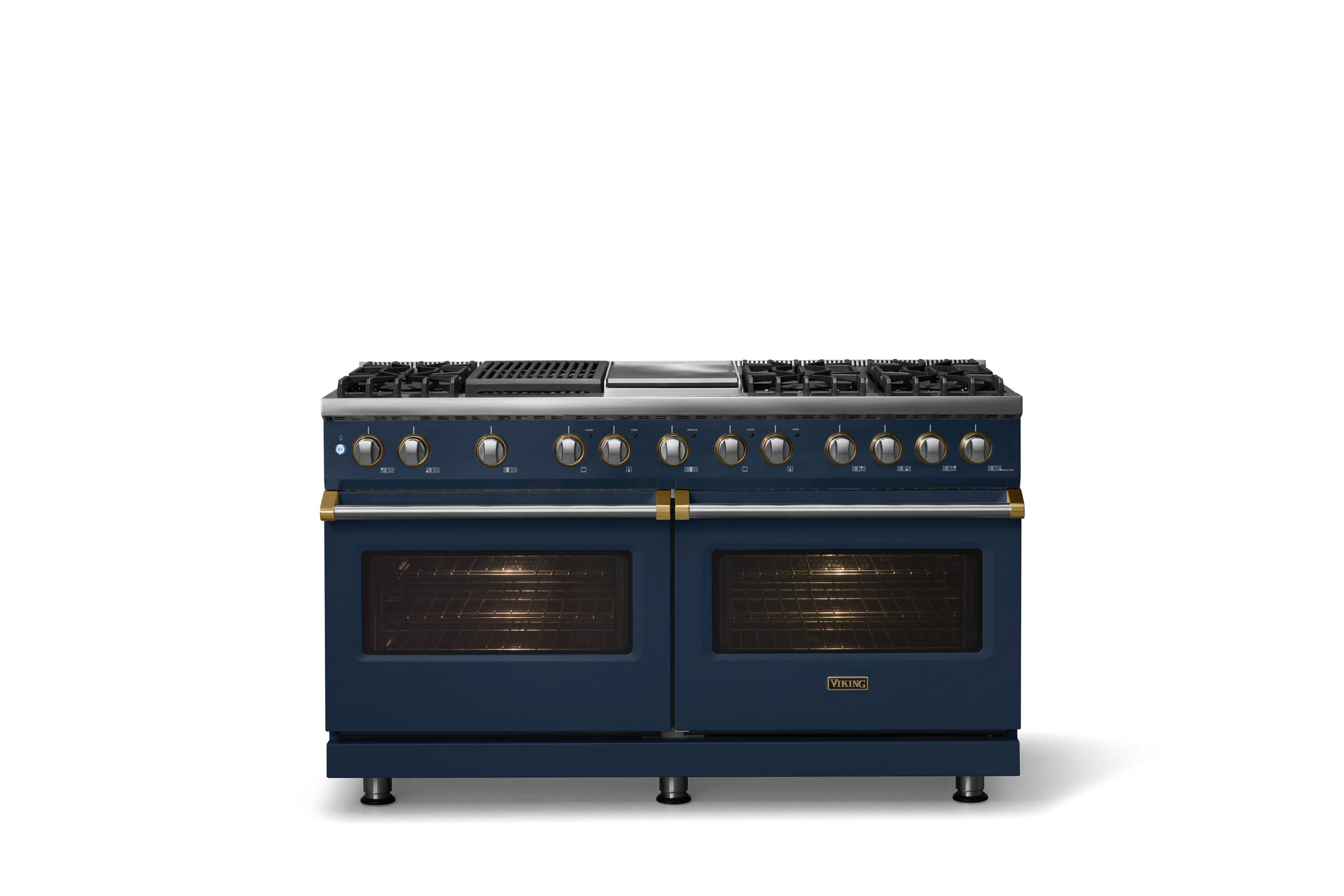 Alt View 1. Viking - Pro 5 Series 9.4 Cu. Ft. Freestanding Sealed 8B LP DF Convection Range/Grdl/Grill - Slate Blue w. Brushed Brass Trim - Slate Blue.