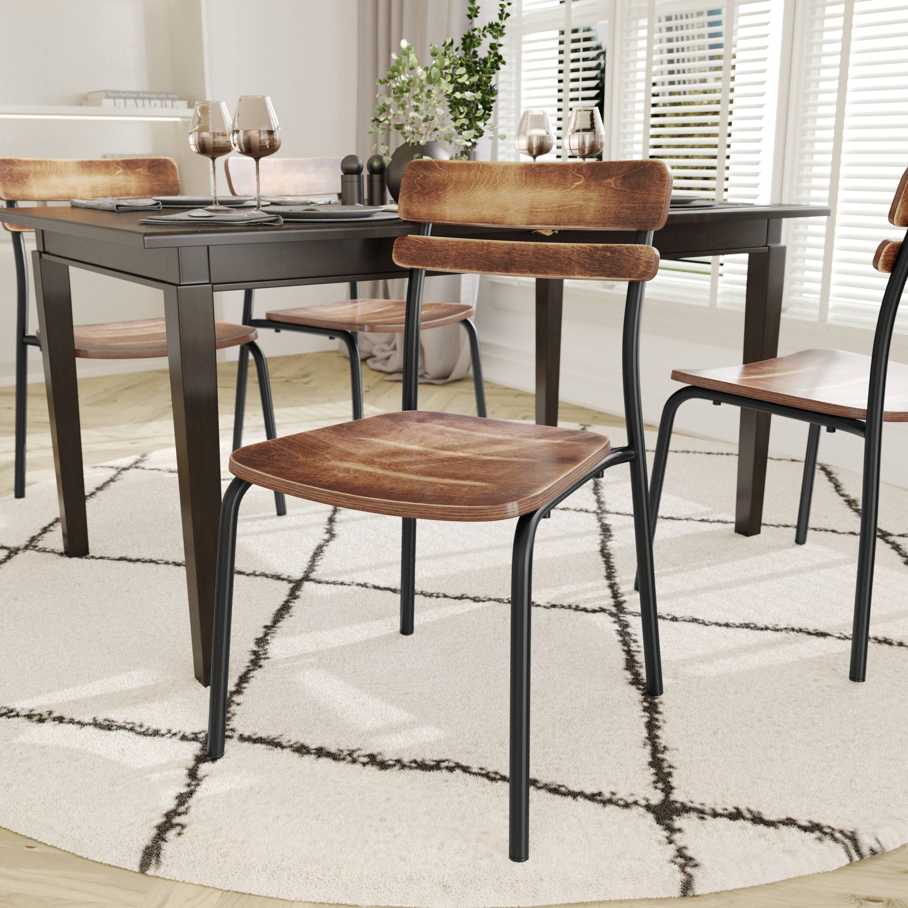 Alt View 4. Emma + Oliver - Blanchard Set of 2 Dining Chairs with Metal Frames and Solid Wood Seats and Backs with Antique Finishes - Antique Copper.
