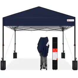 Best Choice Products - 10x10ft Easy Setup Pop Up Canopy w/ 1-Button Setup, Wheeled Case, 4 Weight Bags - Navy Blue
