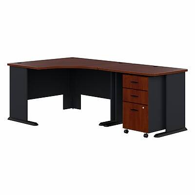 Front. Bush Business Furniture - 48"W Corner Desk with Return and Mobile File Cabinet(SRA005HCSU) - Hansen Cherry.