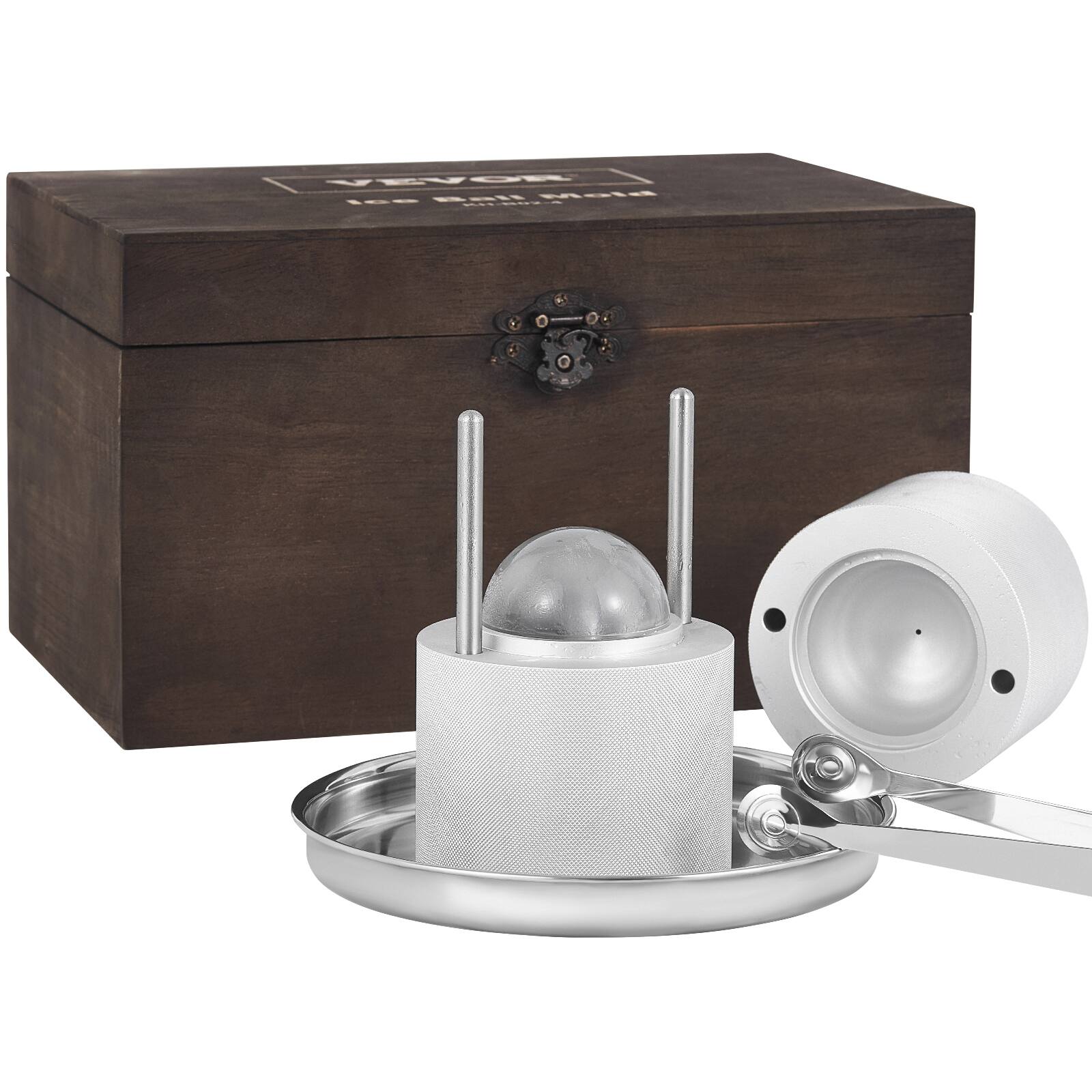 Alt View 5. VEVOR - Ice Ball Press Kit, Aircraft Al Alloy Ice Press with Ice Block Mold, Large Mat, Tong, Drip Tray, One Glass - Sliver.