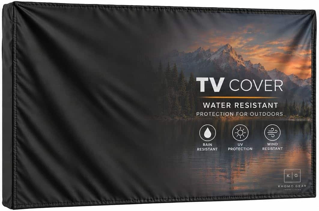 KHOMO GEAR - Outdoor TV Cover - Heavy Duty, Water Resistant Protector for Flat Screen TVs with Remote Pocket - Fits 50-52 Inch TV - Black
