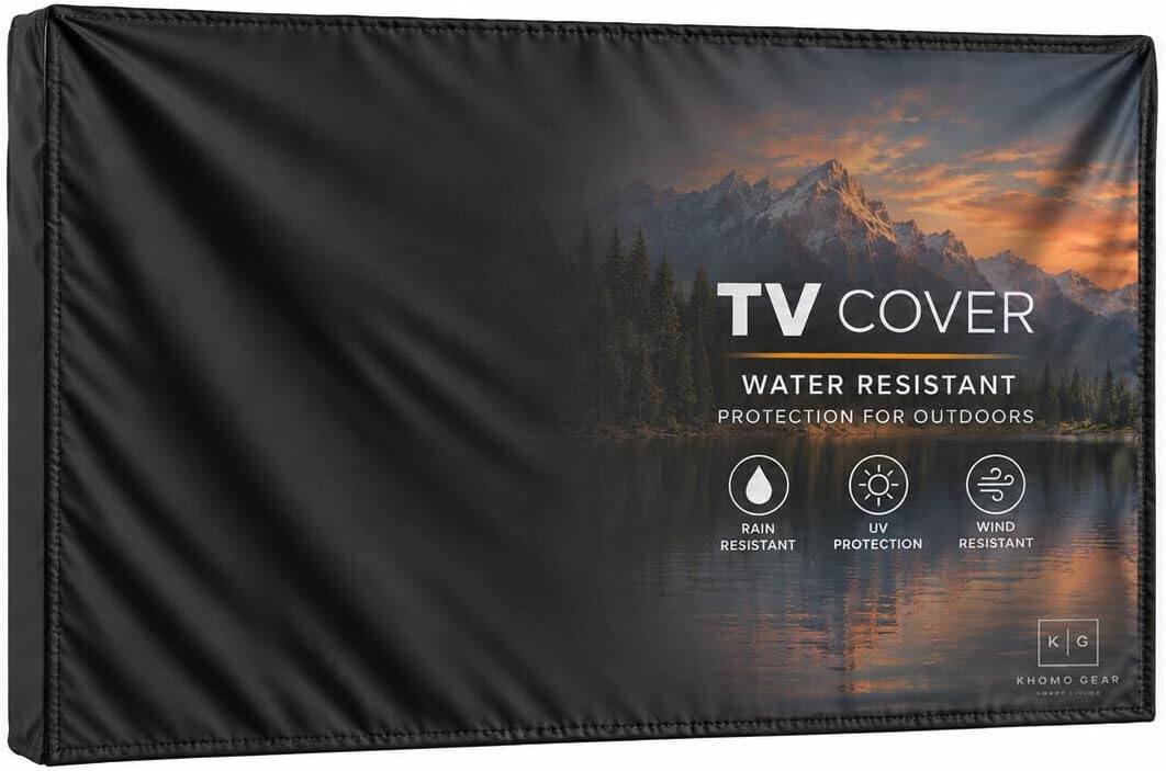 TV COVER  
WATER RESISTANT  
PROTECTION FOR OUTDOORS  

RAIN RESISTANT  
UV PROTECTION  
WIND RESISTANT  

K  
G  
KHOMO GEAR