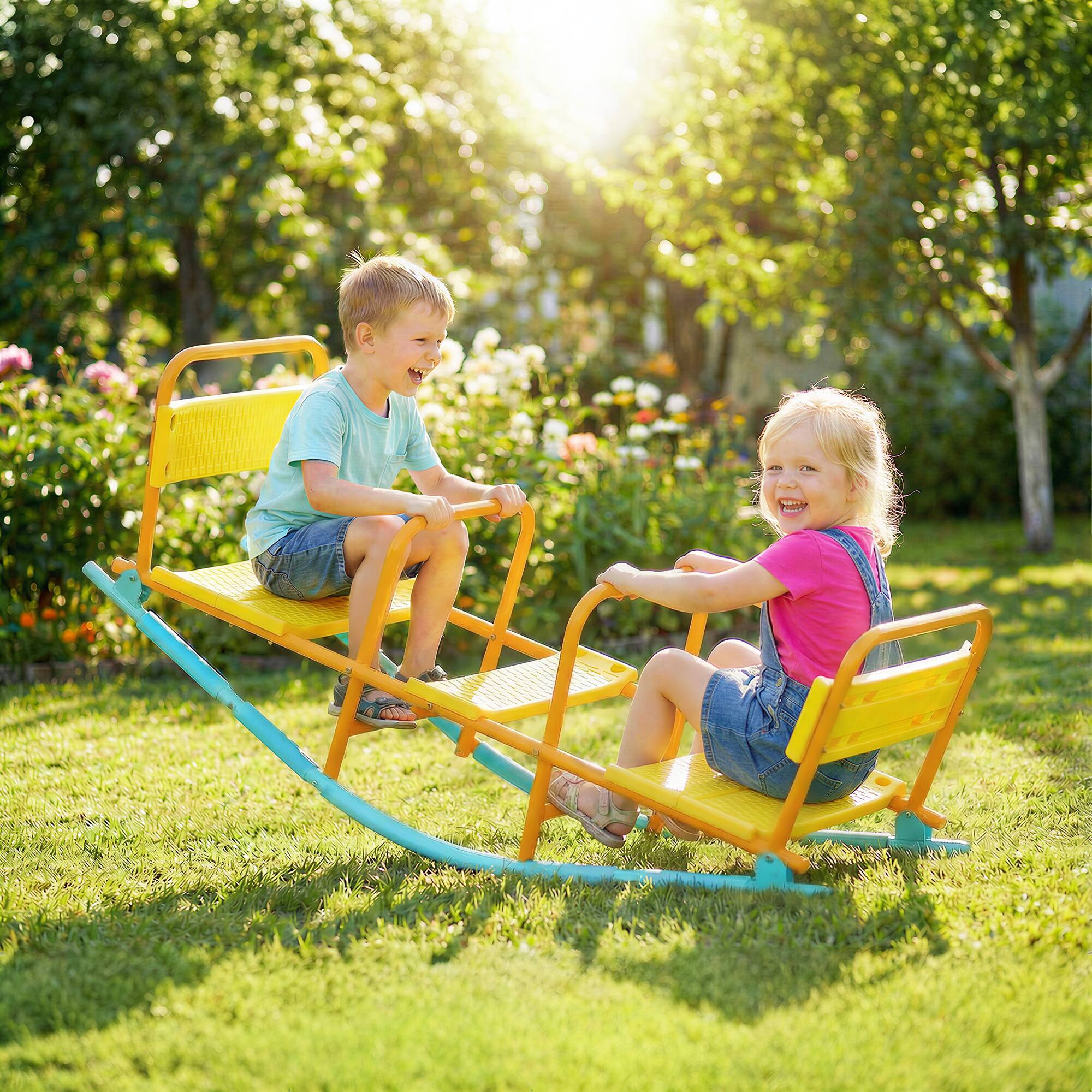 Alt View 1. Qaba - Totter Seesaw for Kids, 2 in 1 Metal Rocking Seesaw for Toddlers Age 3-8 - Yellow.