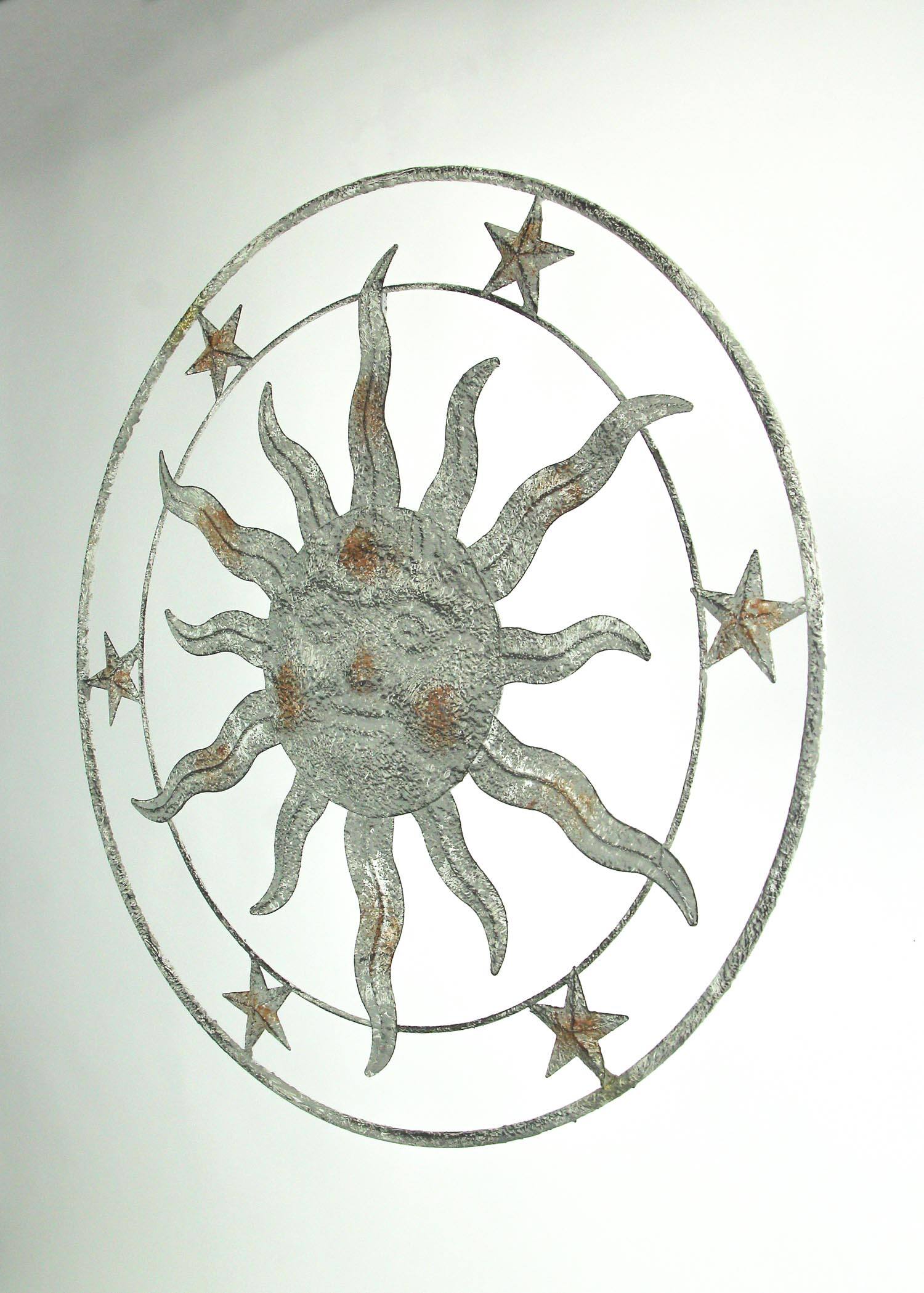 Alt View 1. Direct International - 21.5 Inch Diameter Weathered Gray Finish Sun Face Wall Hanging - Grey.